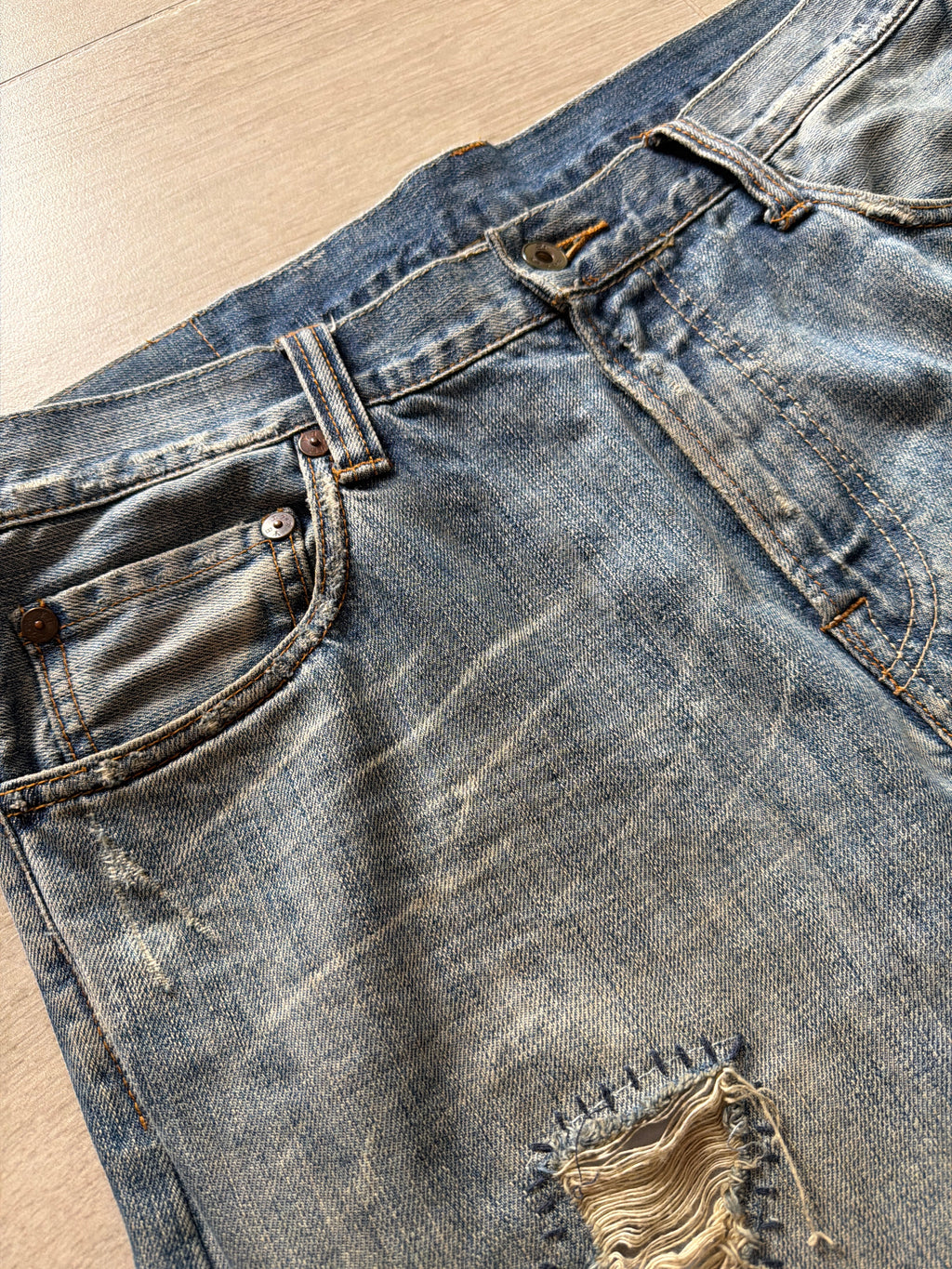 Evisu Sashiko Patch Denim Vintage Blue Jeans
