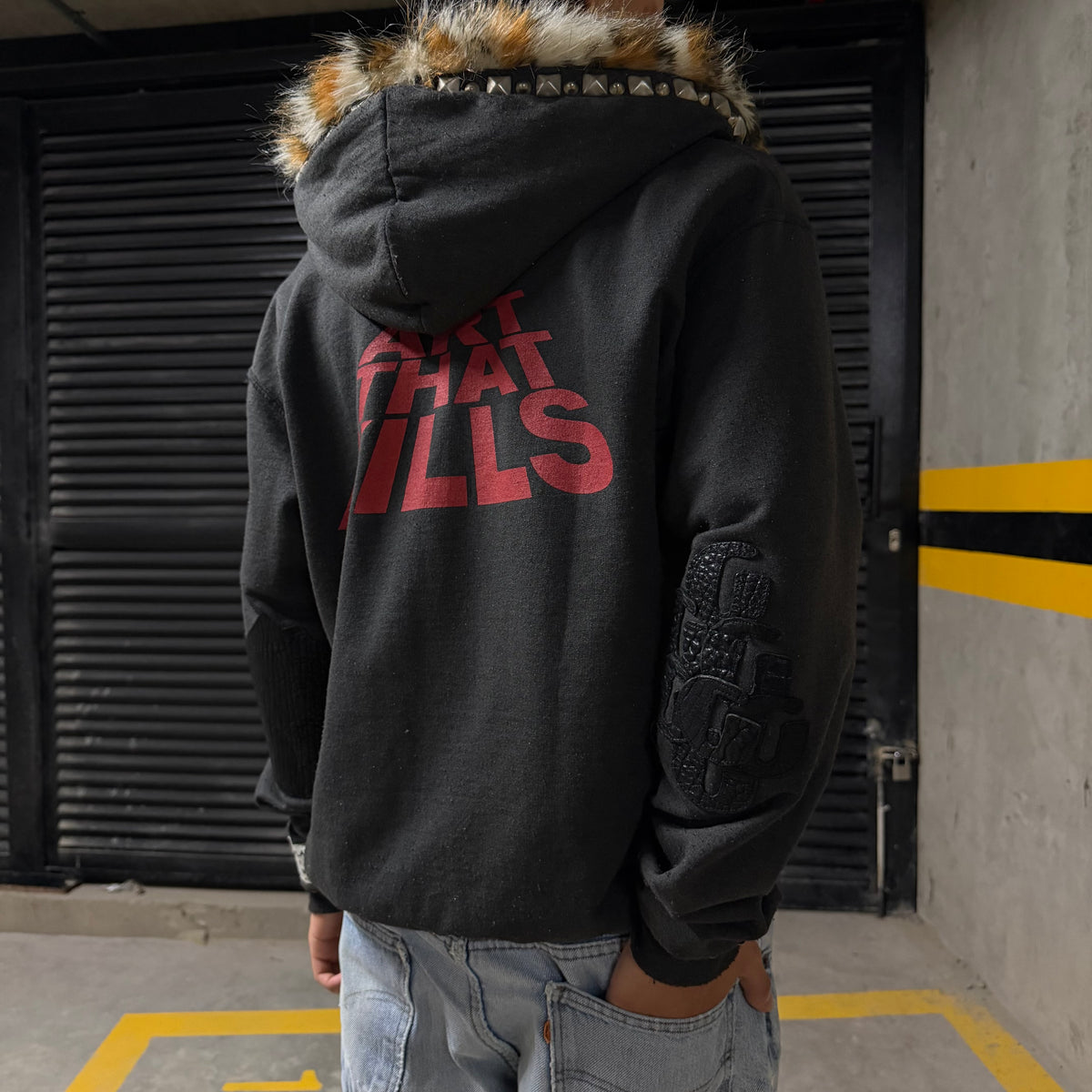 Gallery Dept. ATK “Art That Kills” Faux Fur Lined Zip Up Hoodie (S/M)