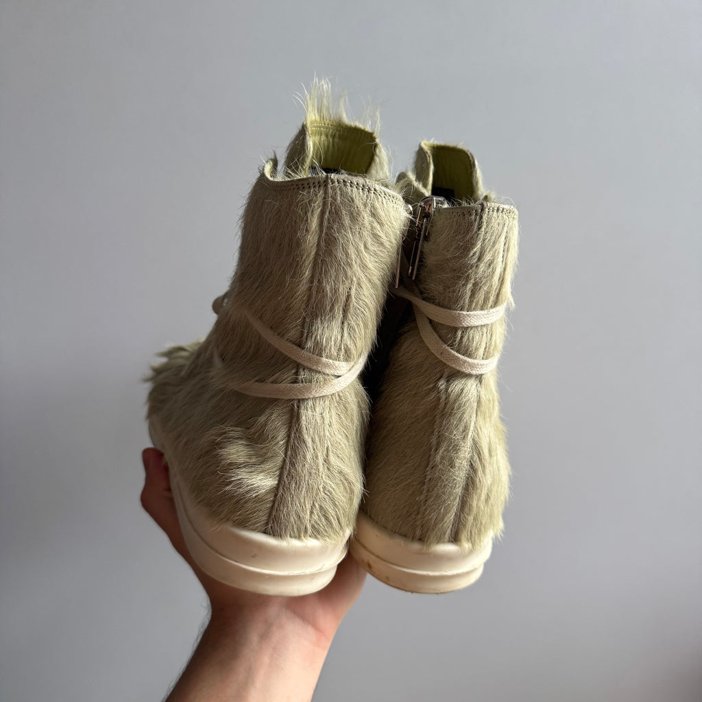 AW21 Rick Owens Mainline Pony Hair “Gethesmane”High Top Ramones Acid Green (GRINCH)