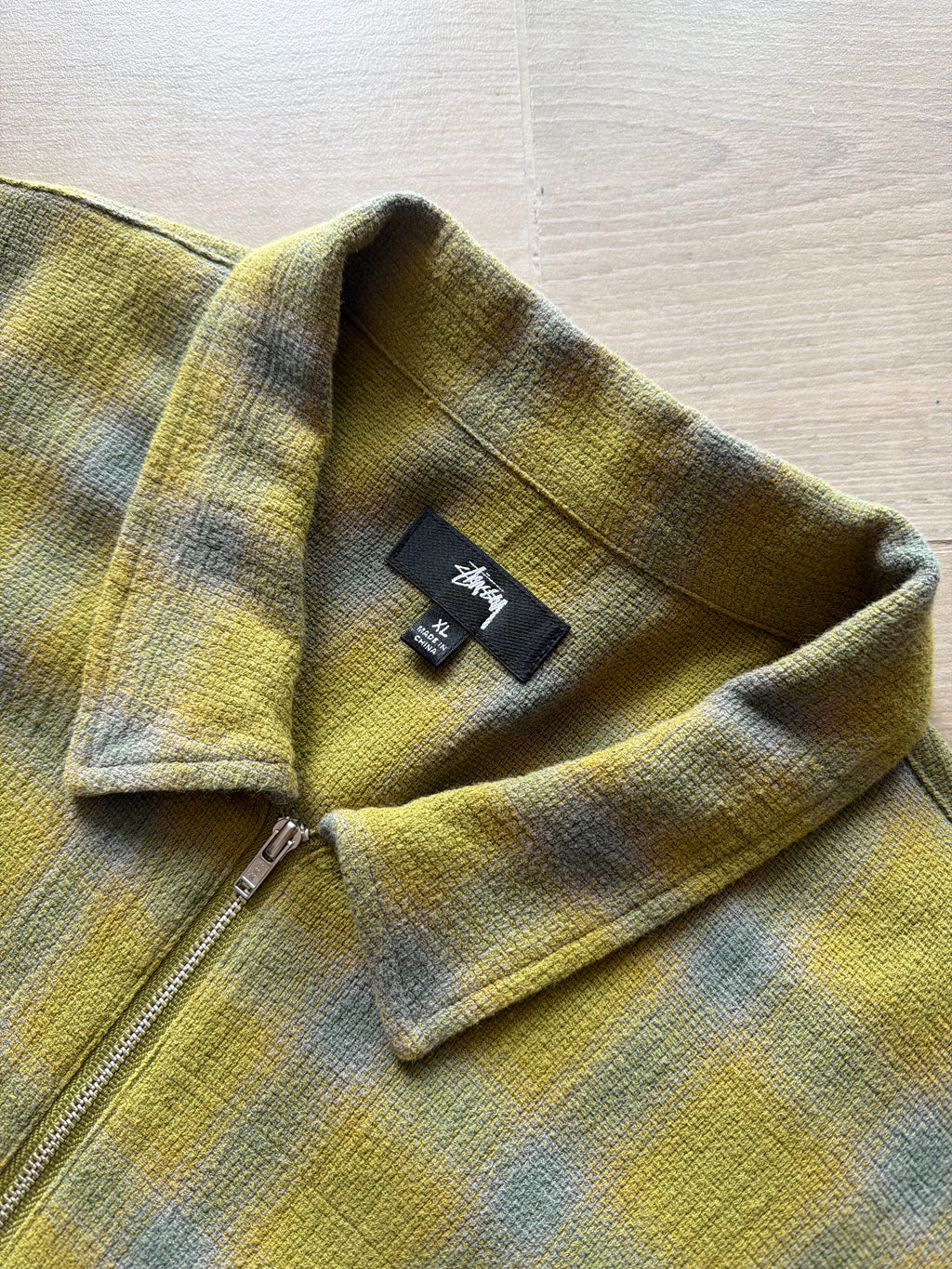 Stüssy Zip Twisted Yarn Plaid Shirt Green