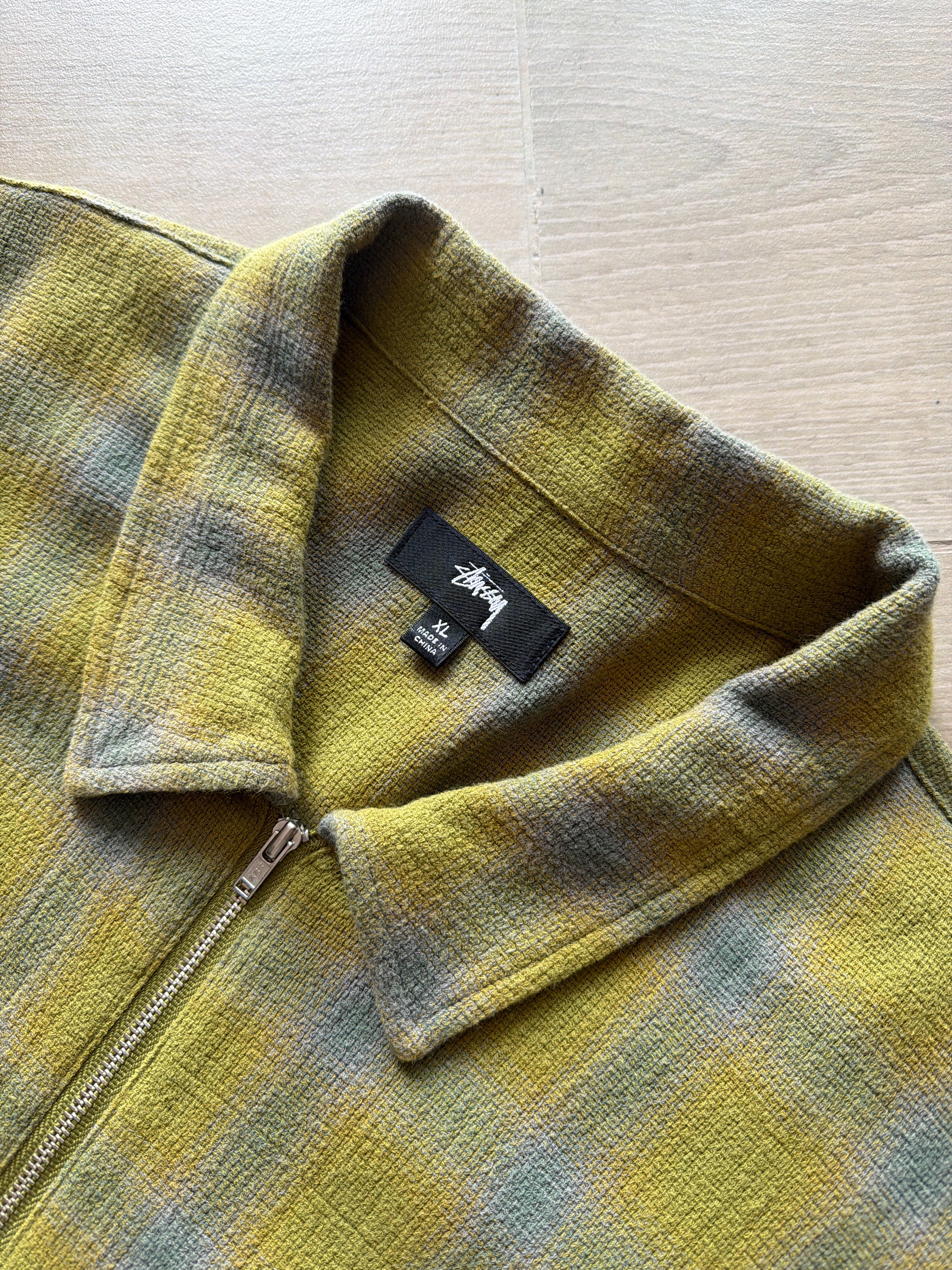 Stüssy Zip Twisted Yarn Plaid Shirt Green