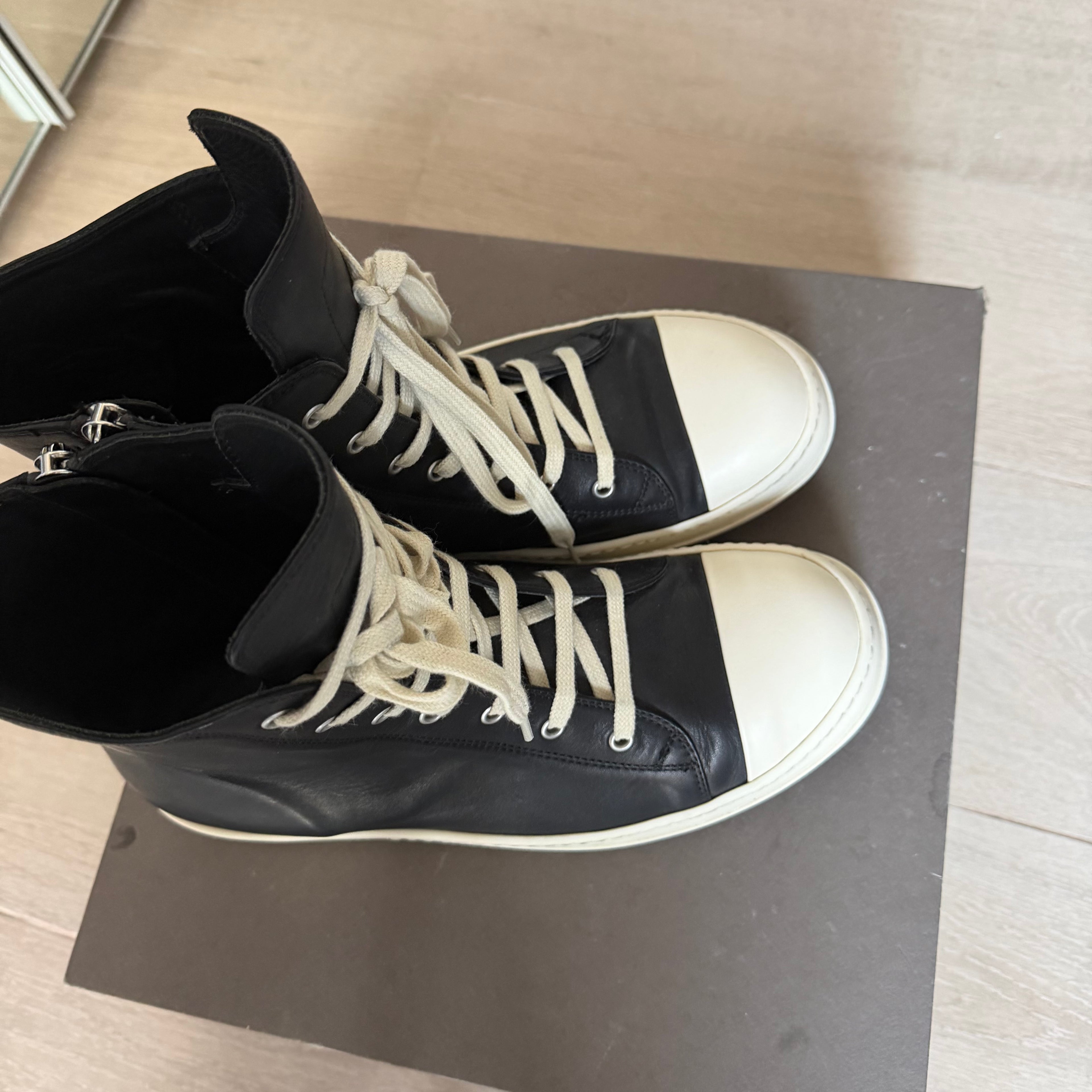 Rick Owens Mainline High Ramones Lido Milk Sneakers