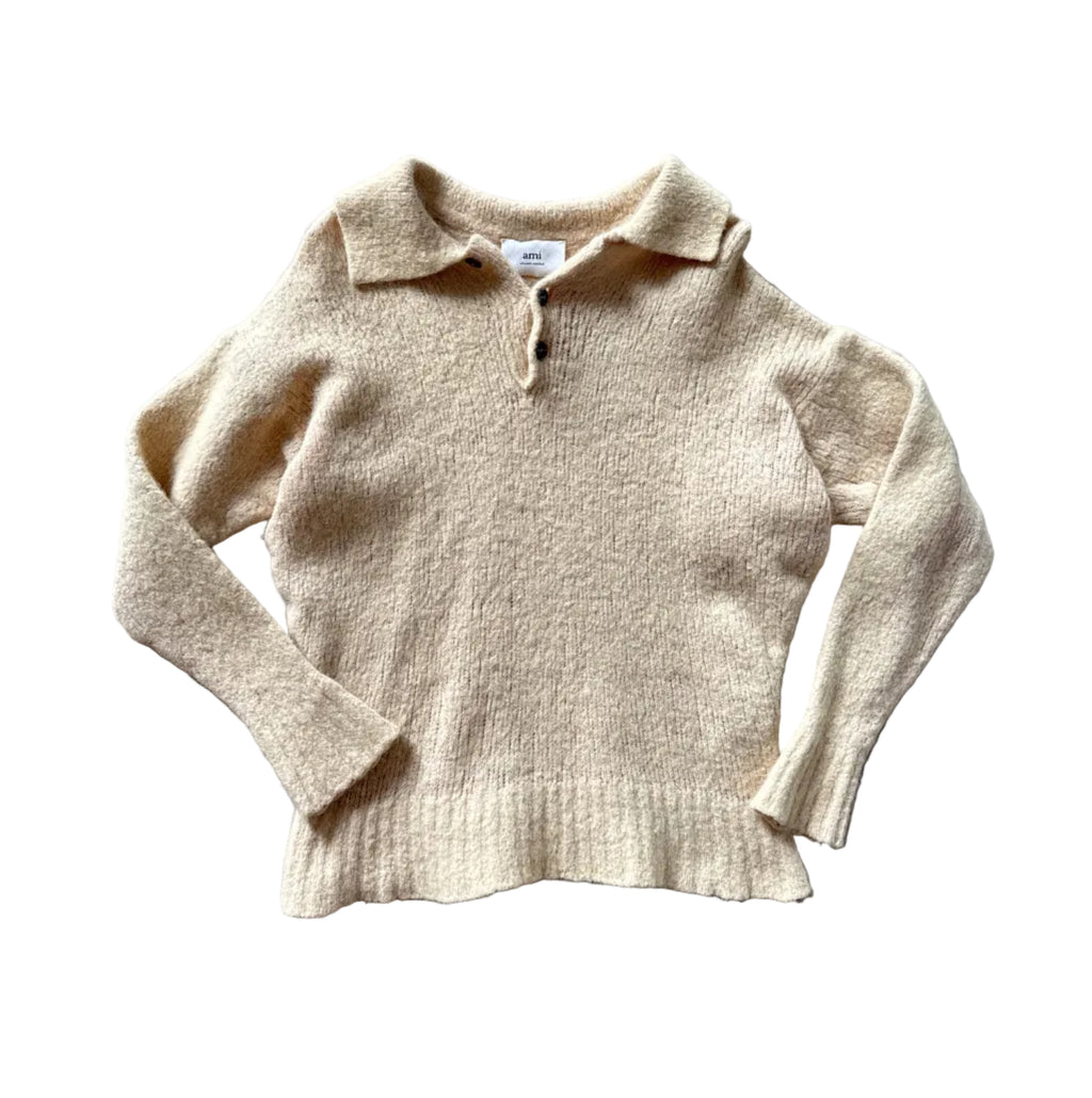 AMI Paris Brushed Knit Alpaca Blend Polo Sweater