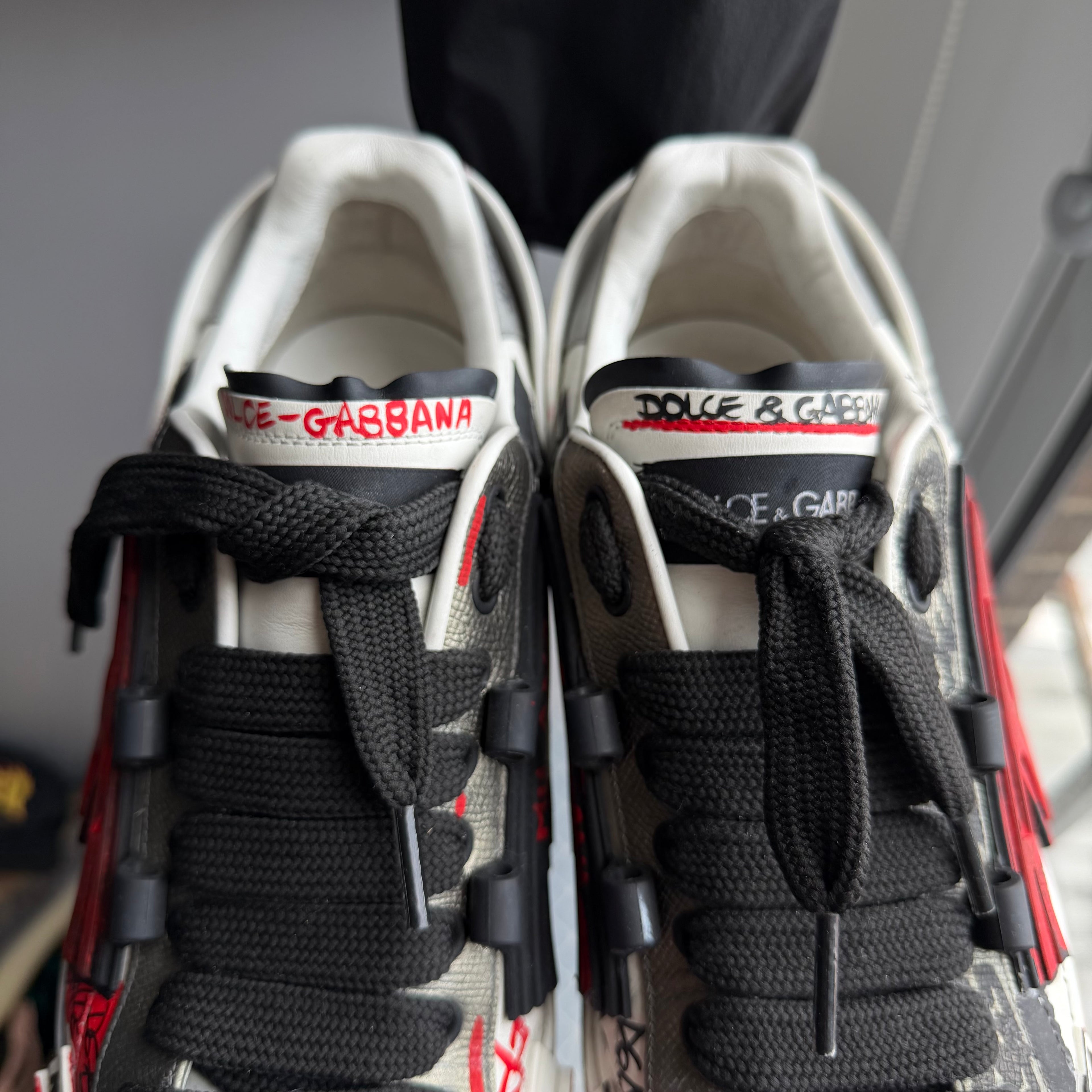 Dolce & Gabanna Tricolor Leather Graffiti Print Portofino Sneakers