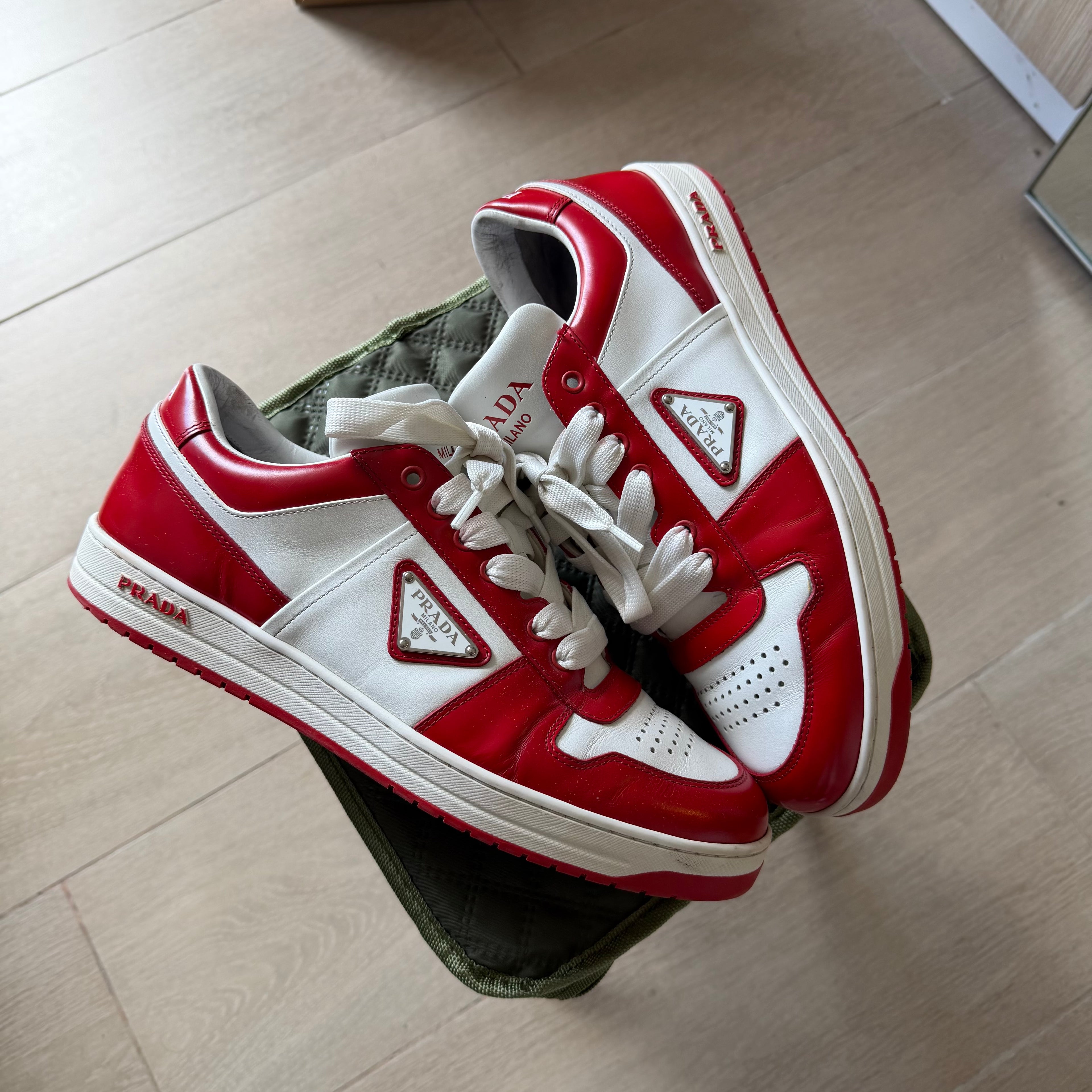 Prada Downtown Leather Sneakers Red