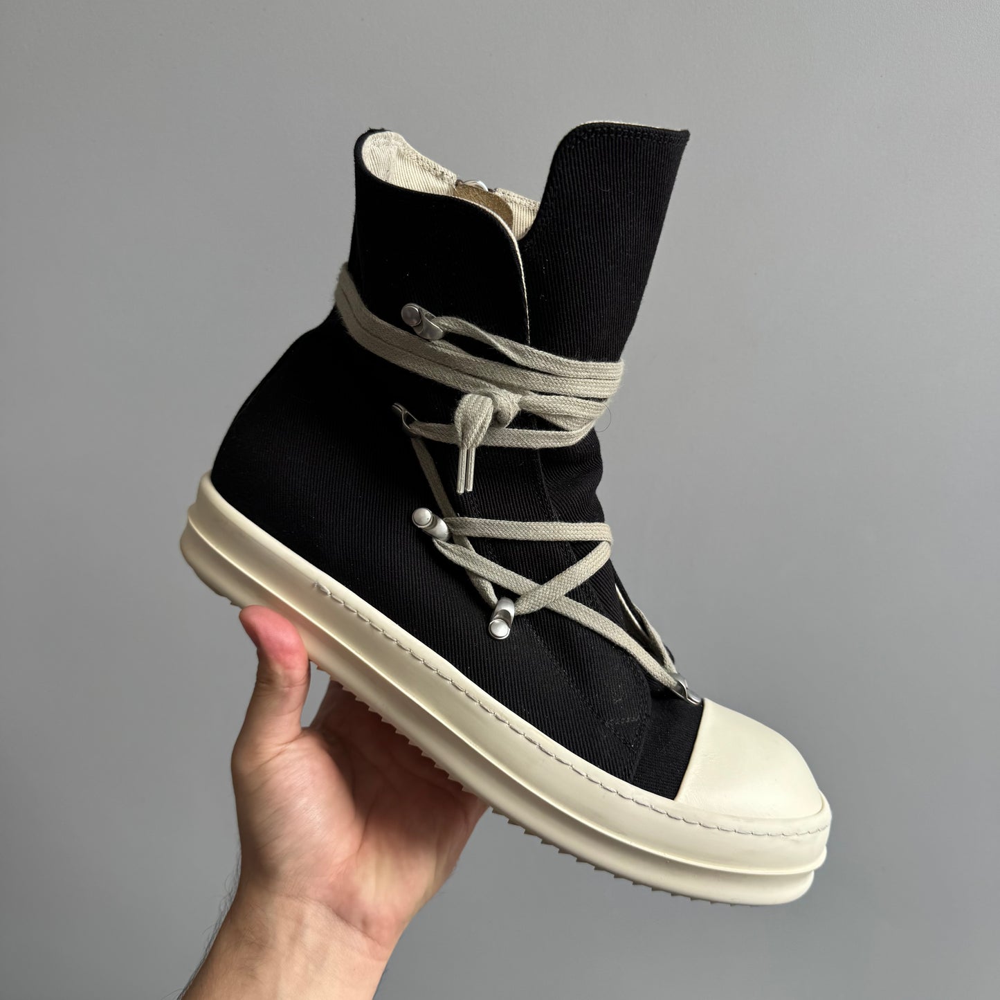 Rick Owens High Hexa Lace Black Milk Sneaker