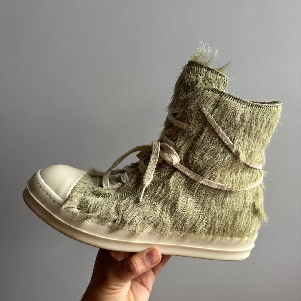 AW21 Rick Owens Mainline Pony Hair “Gethesmane”High Top Ramones Acid Green (GRINCH)