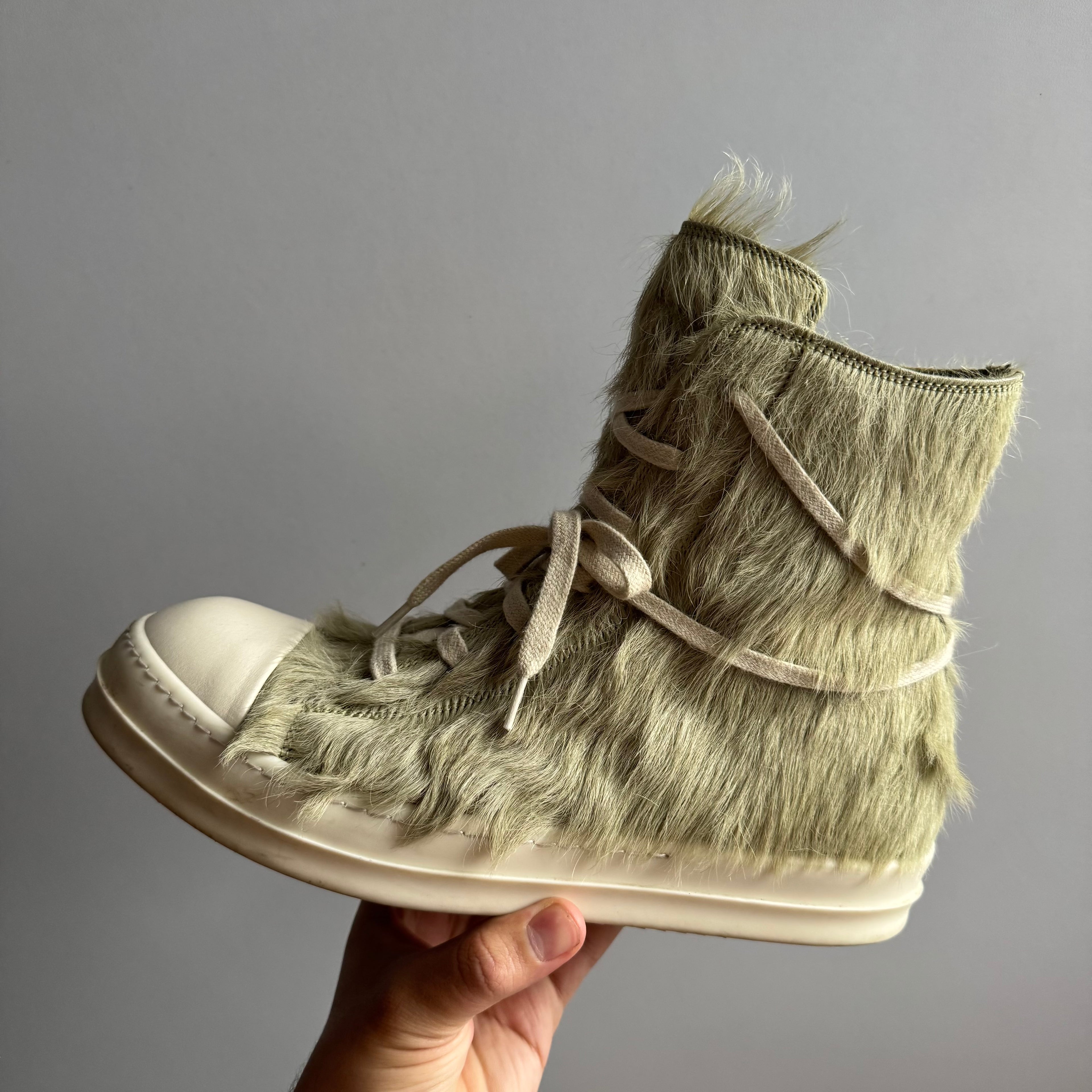 AW21 Rick Owens Mainline Pony Hair “Gethesmane”High Top Ramones Acid Green (GRINCH)