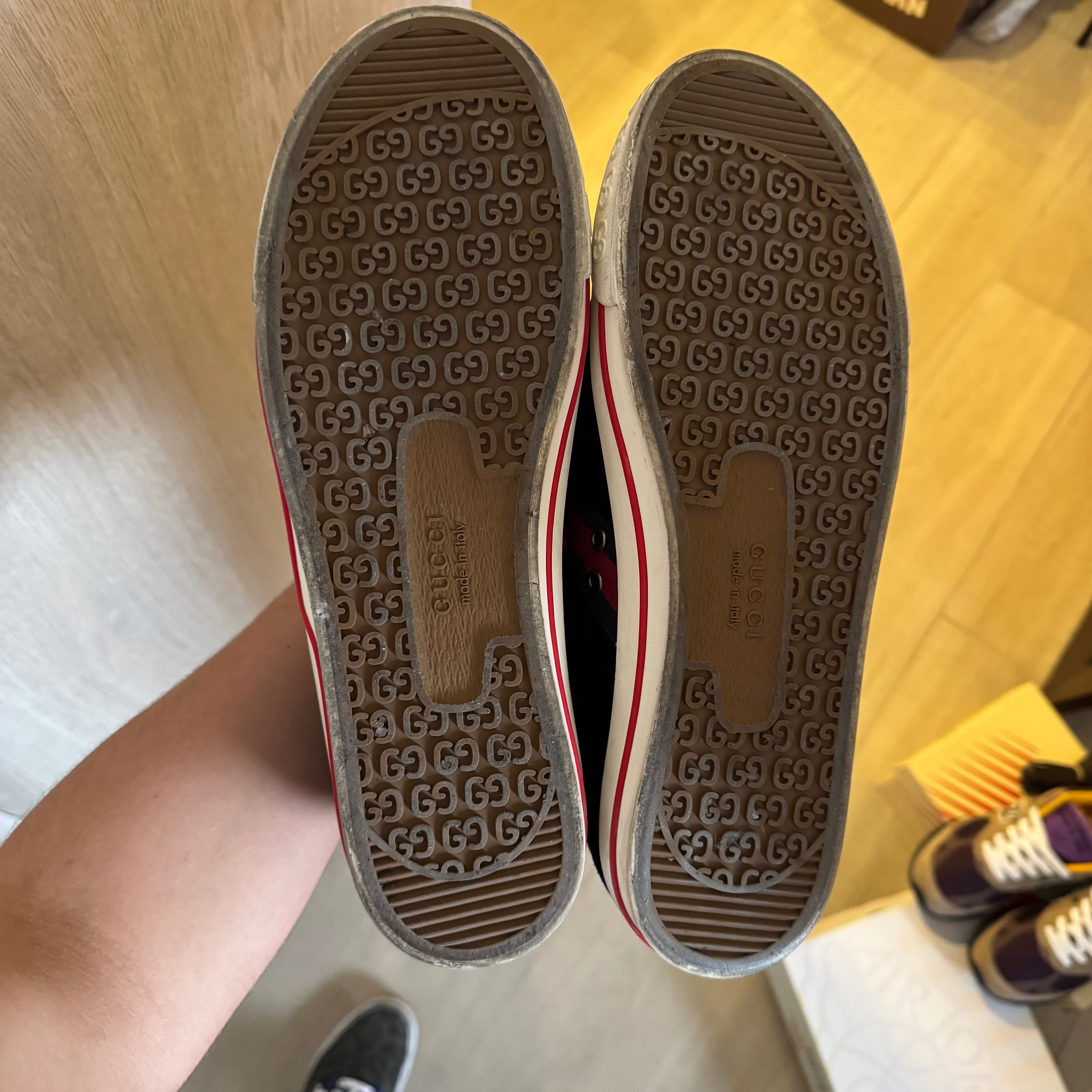 Gucci Tennis 1977 Shearling Lined Webbing-Trimmed Monogrammed Suede Sneakers