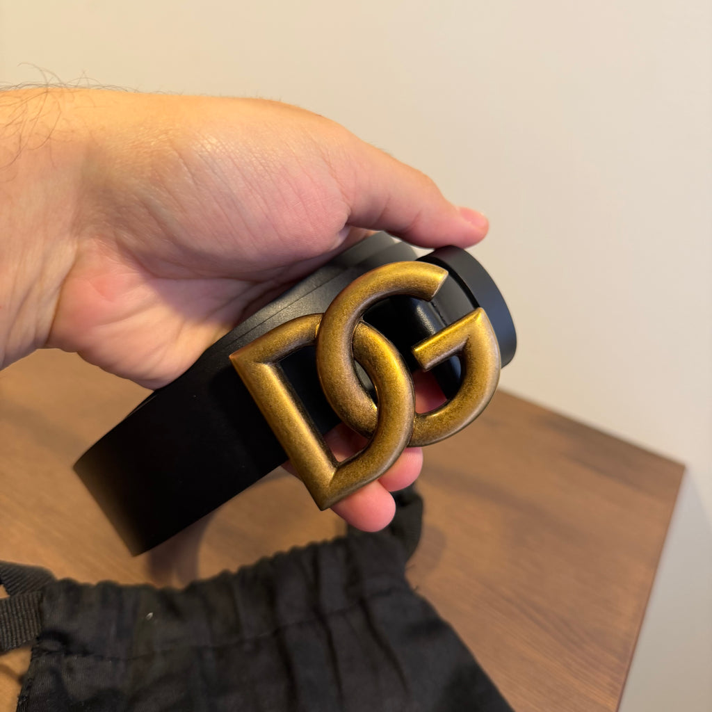 Dolce & Gabanna Black Leather DG Logo Belt