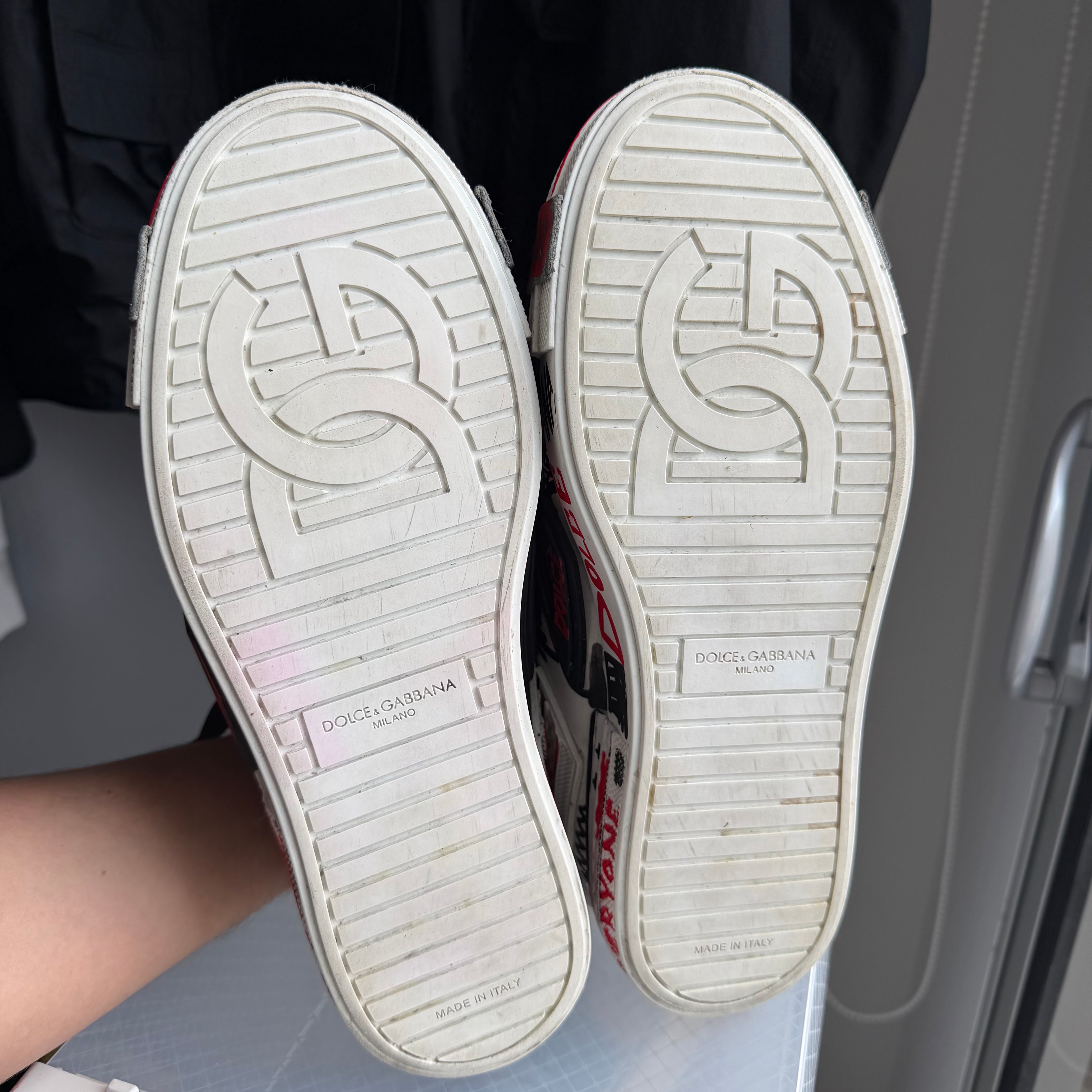 Dolce & Gabanna Tricolor Leather Graffiti Print Portofino Sneakers