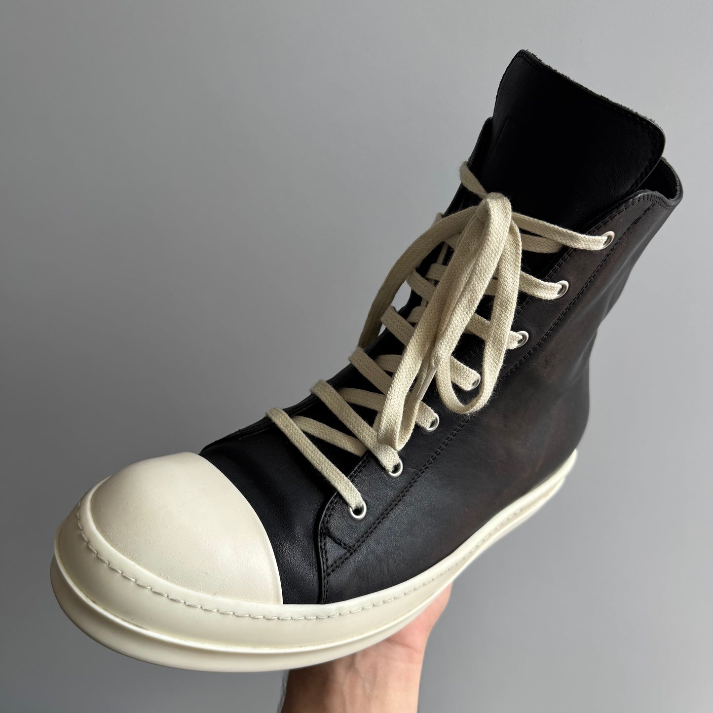 Rick Owens High Black Leather Milk Sneaker