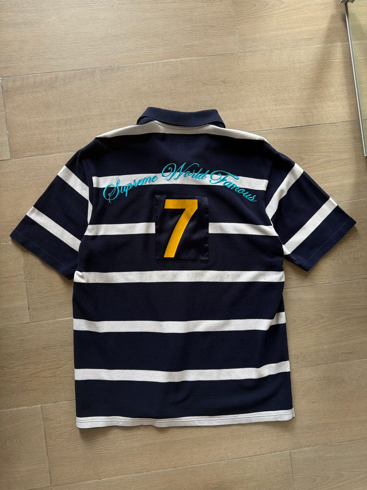 Supreme Cursive Polo Navy Stripes (M)