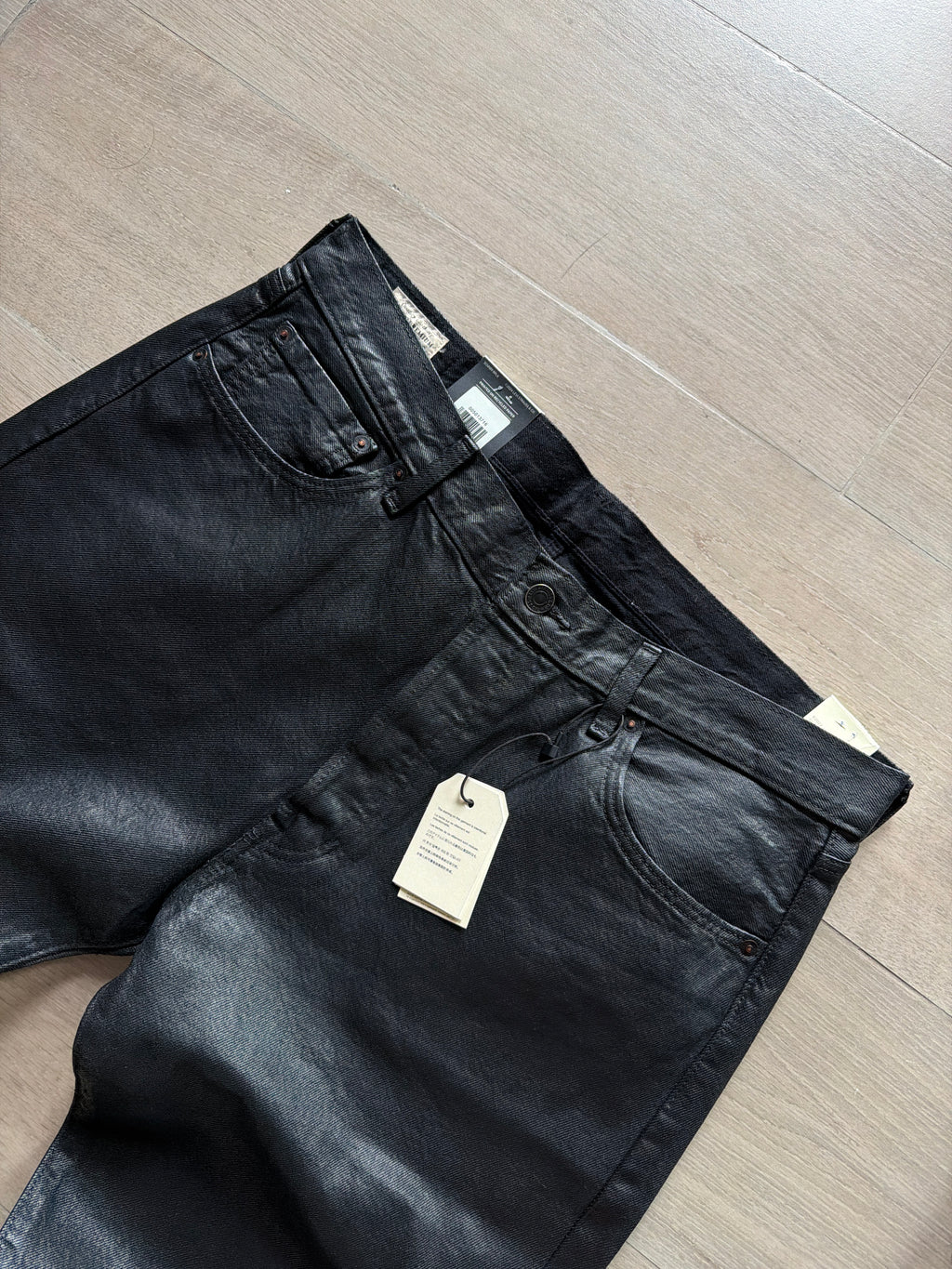 Levis Premium 501 Waxed Coated Denim Jeans Black