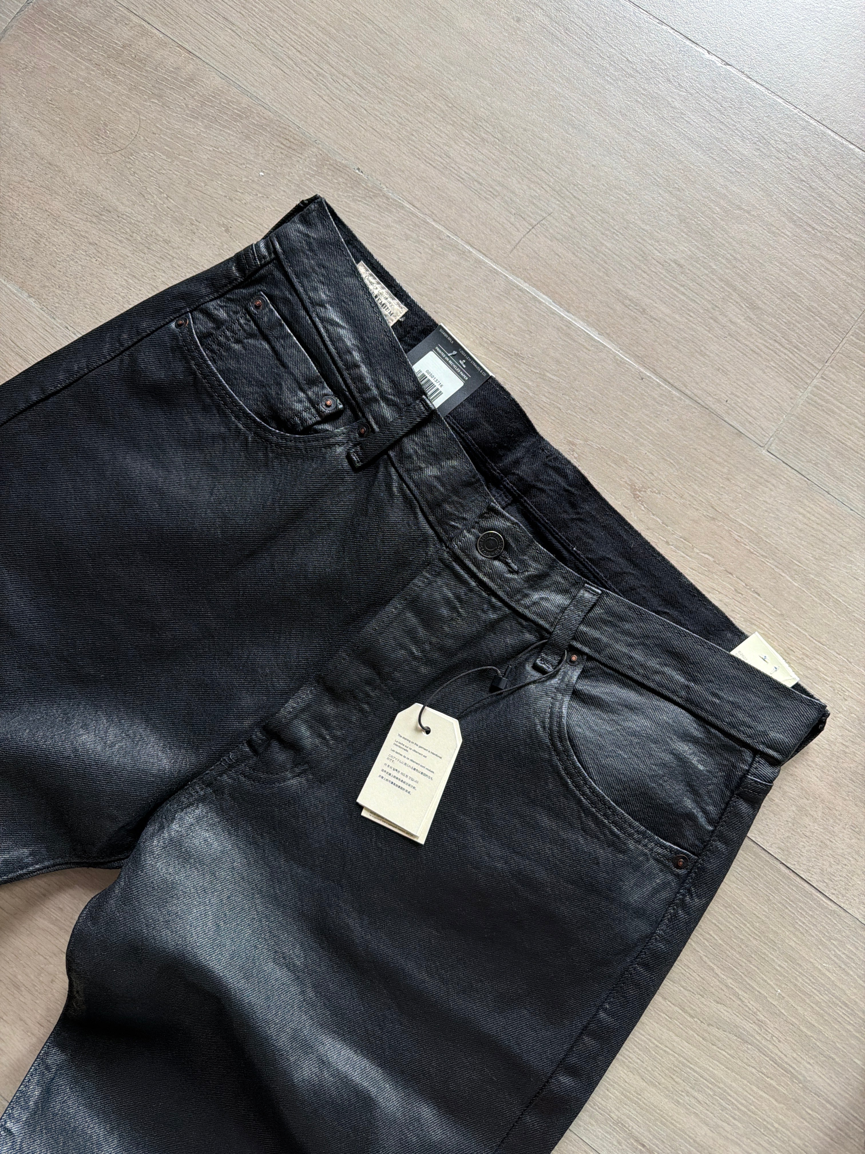 Levis Premium 501 Waxed Coated Denim Jeans Black