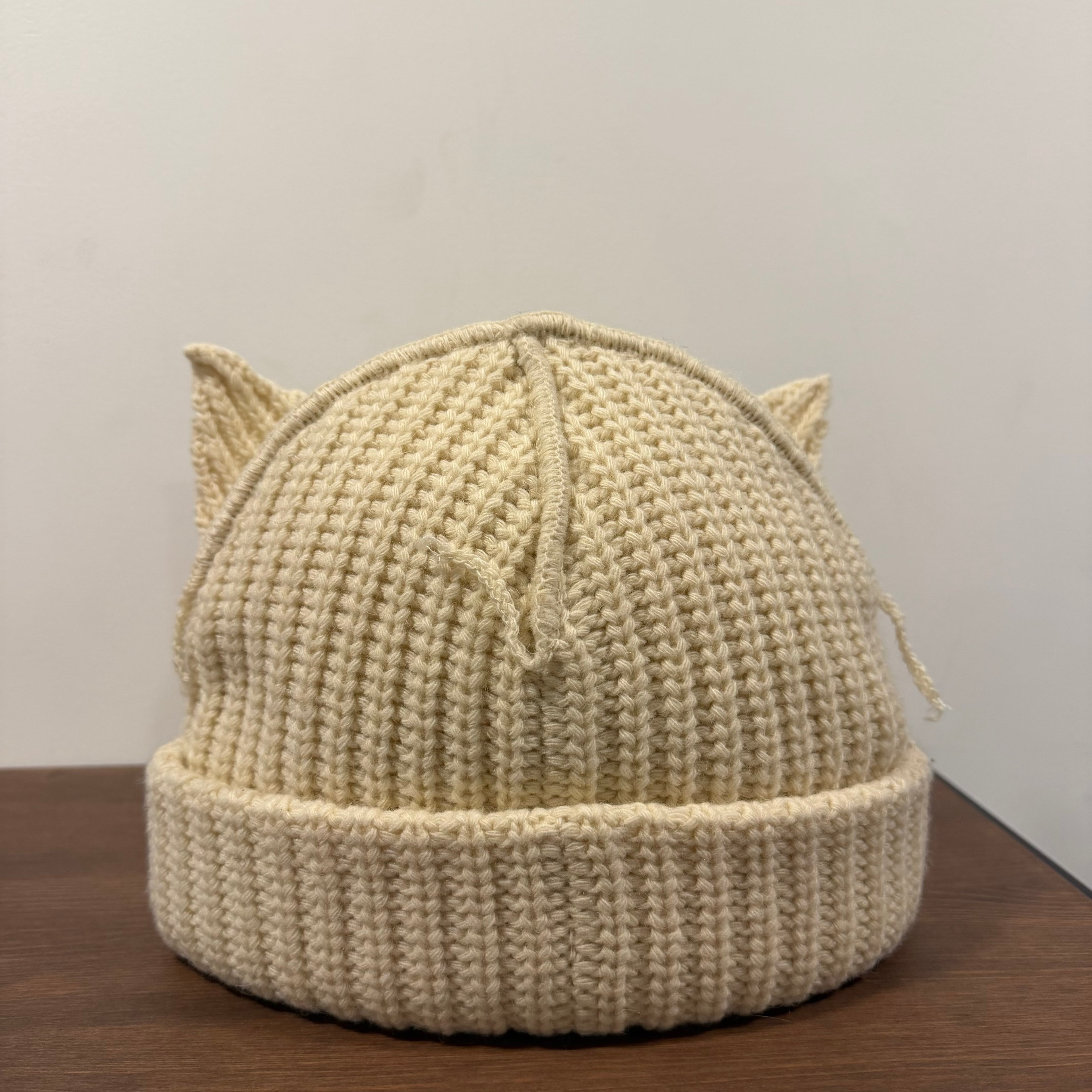 Charles Jeffrey Loverboy Beige Wool Beanie Chunky Ears