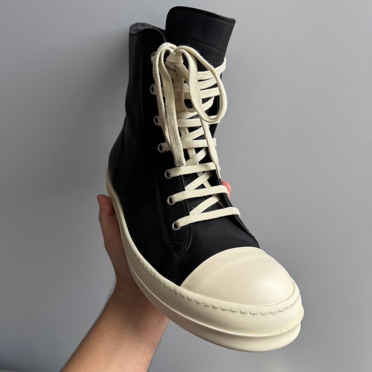 Rick Owens High Black Leather Milk Sneaker