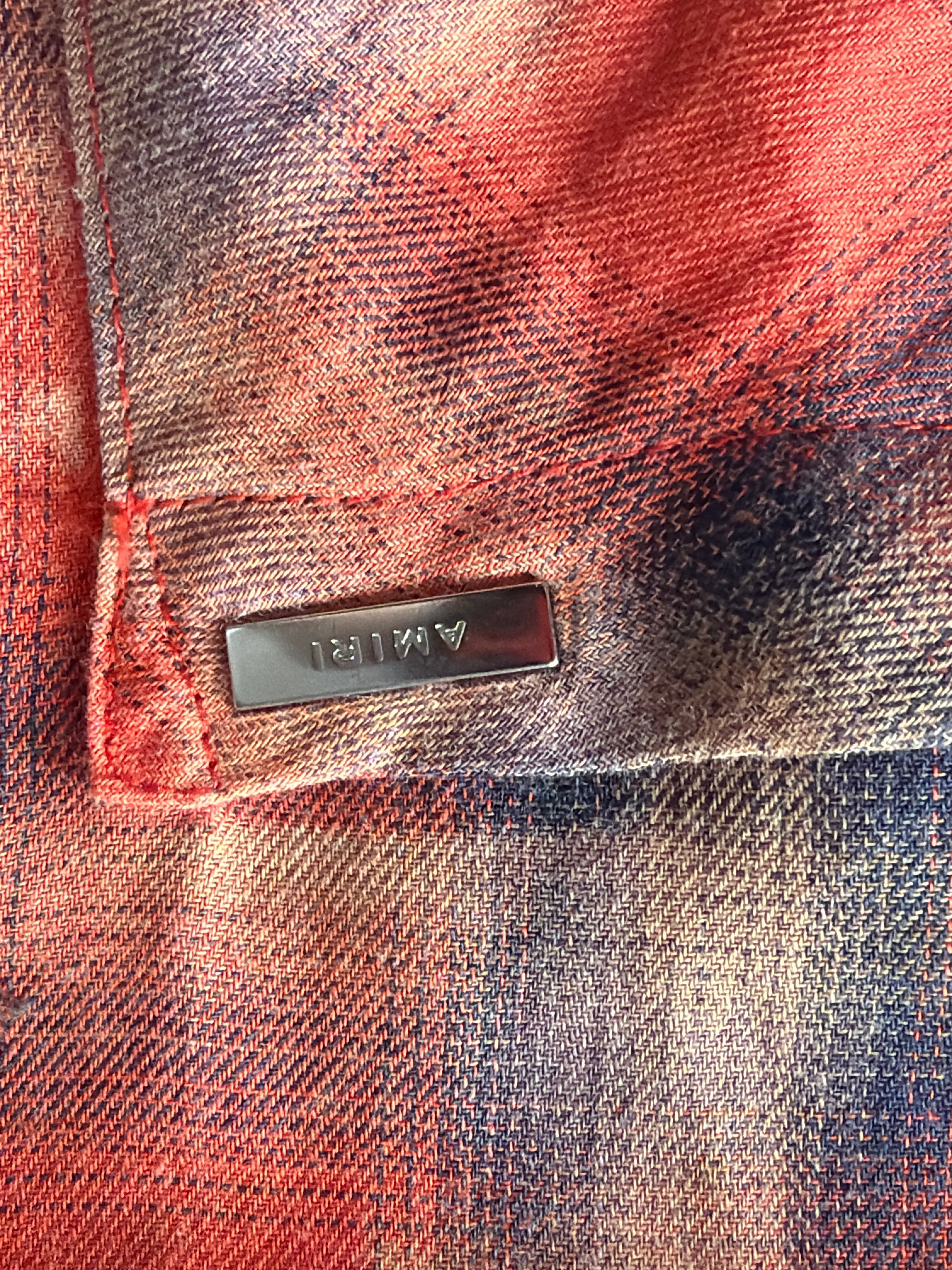 Amiri Plaid Print Logo Sleeve Button Up Shirt