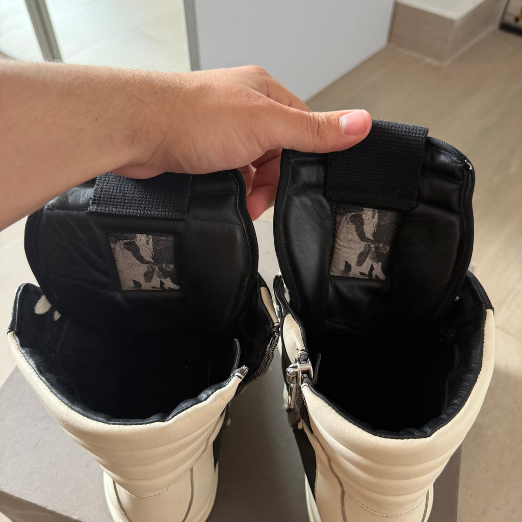 Rick Owens Mainline Geobaskets High Top Sneakers Black/Milk
