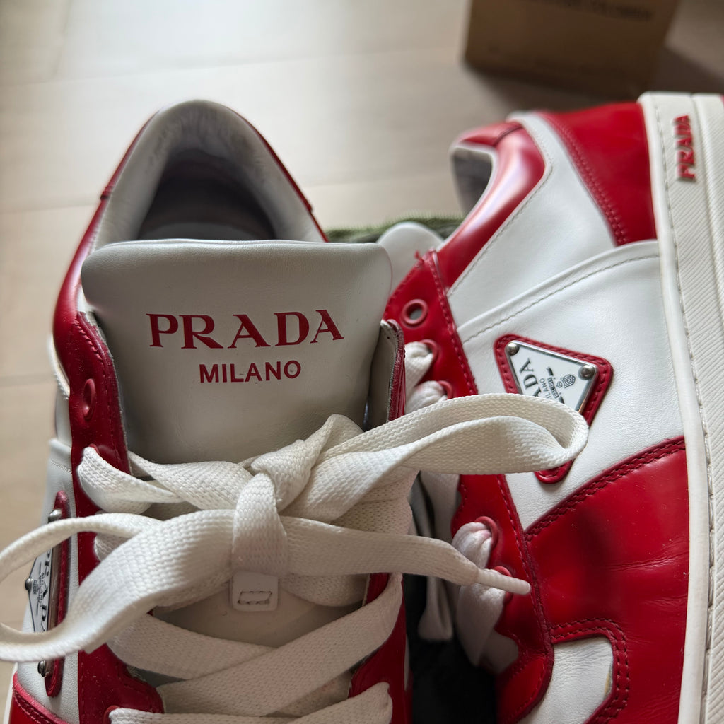 Prada Downtown Leather Sneakers Red