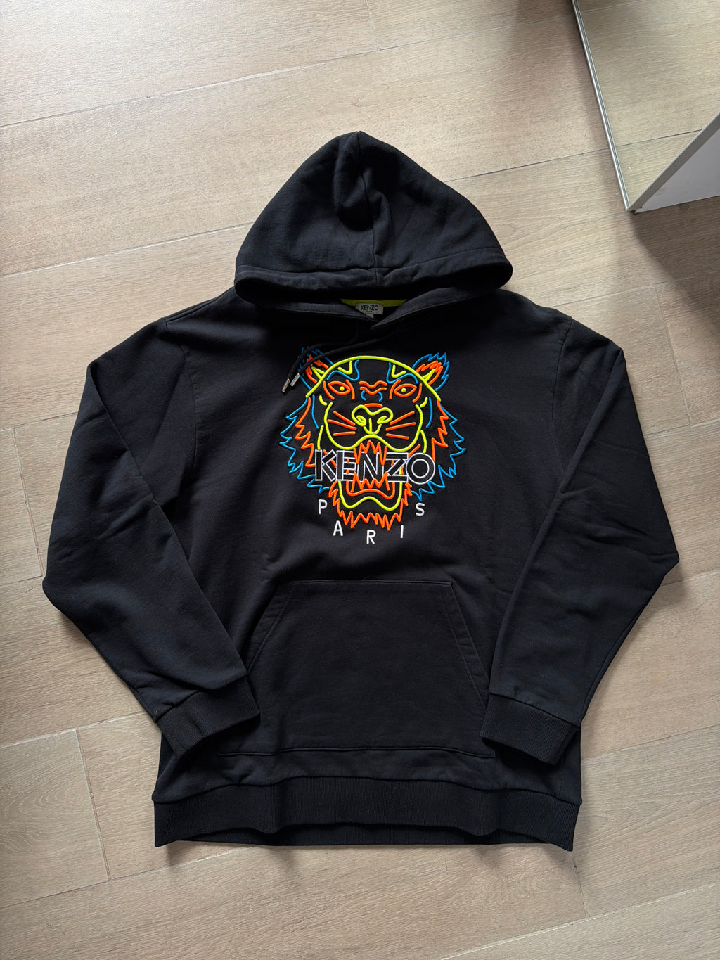 Kenzo Paris Fluorescence Tiger Head Cotton Loose Hoodie Black (XL)