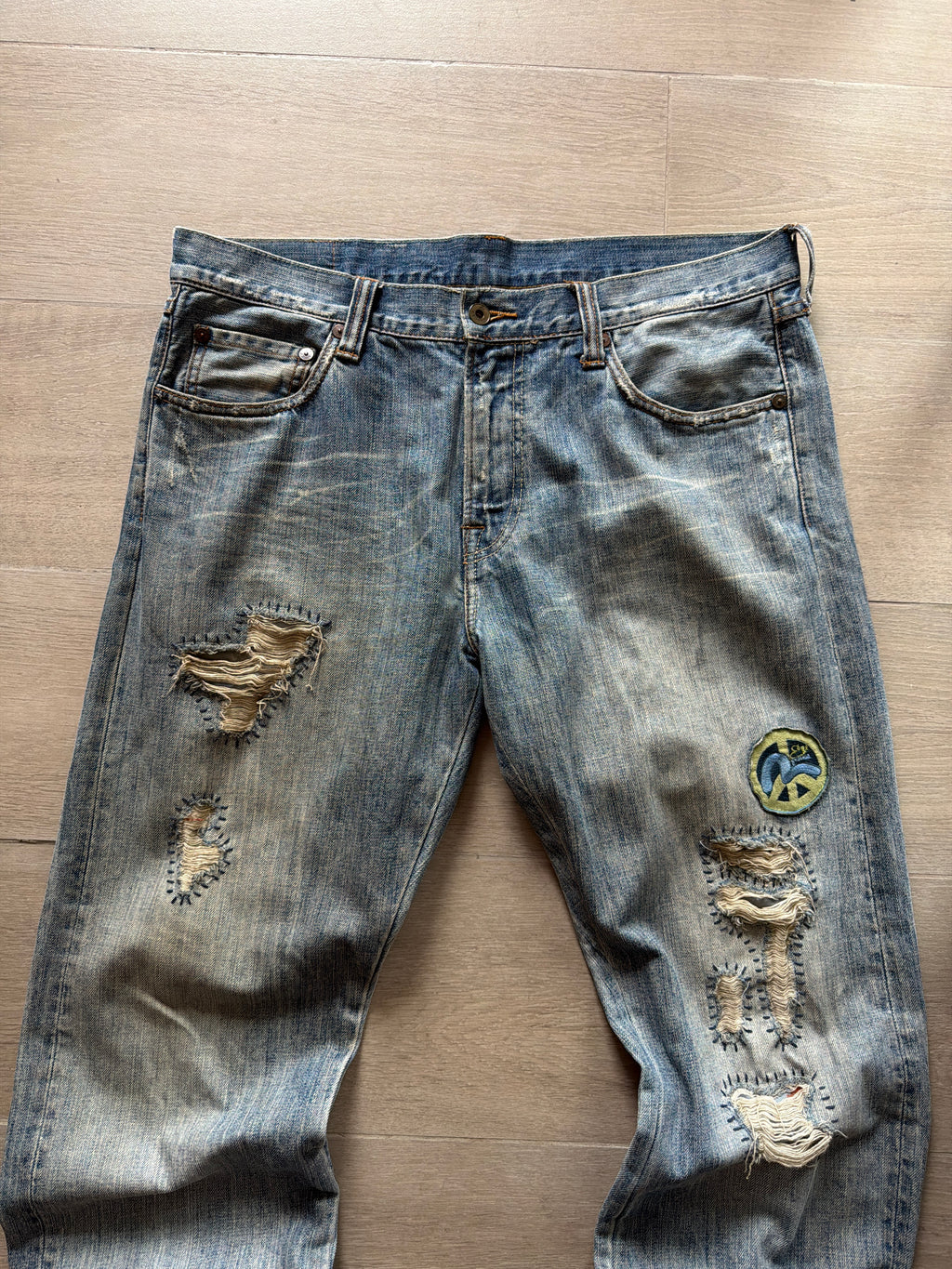 Evisu Sashiko Patch Denim Vintage Blue Jeans
