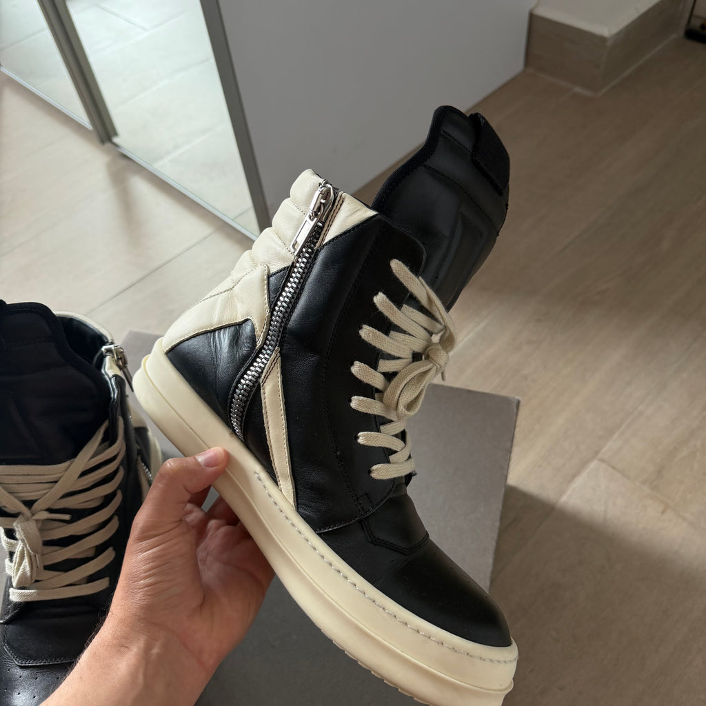 Rick Owens Mainline Geobaskets High Top Sneakers Black/Milk