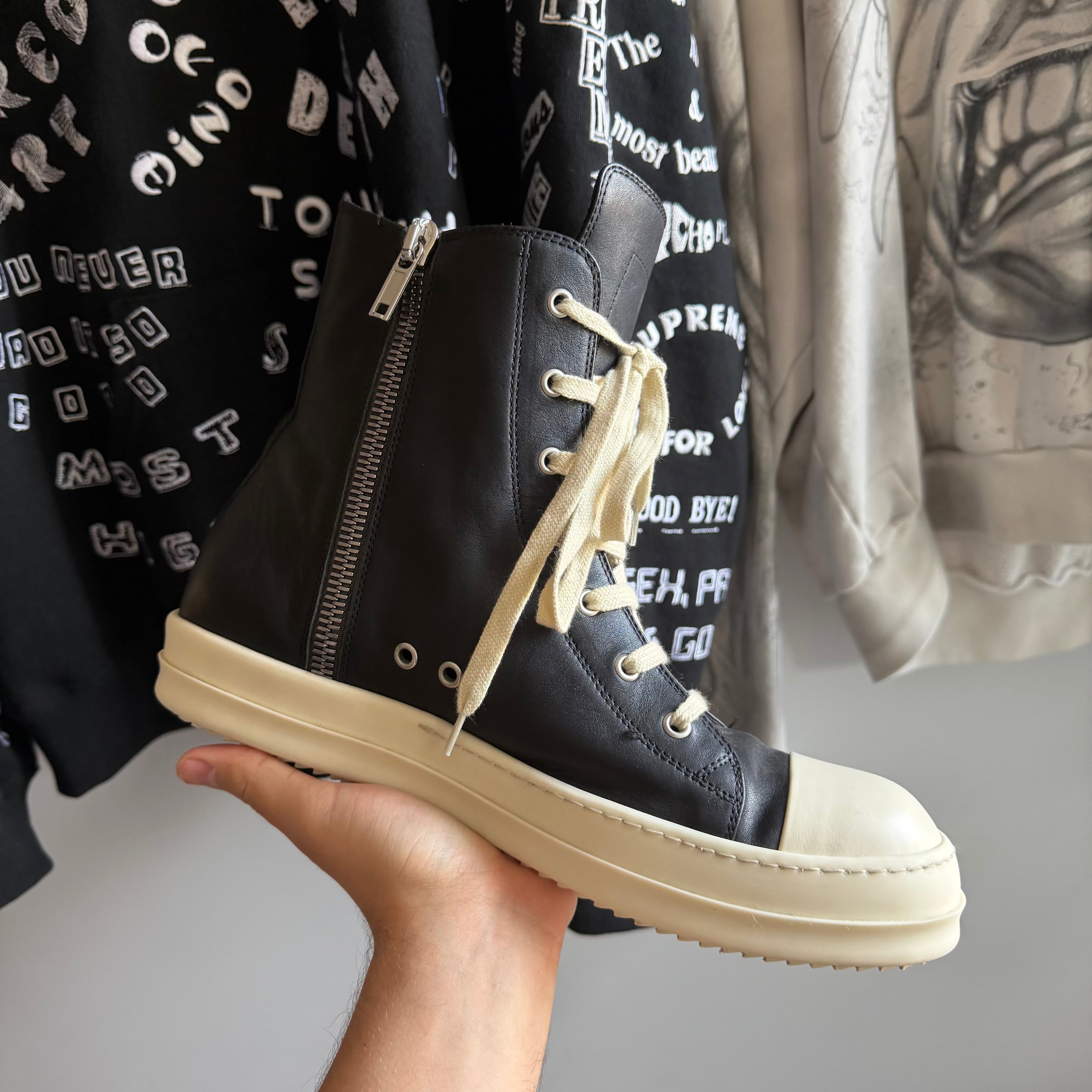 Rick Owens Mainline High Ramones Lido Milk Sneakers