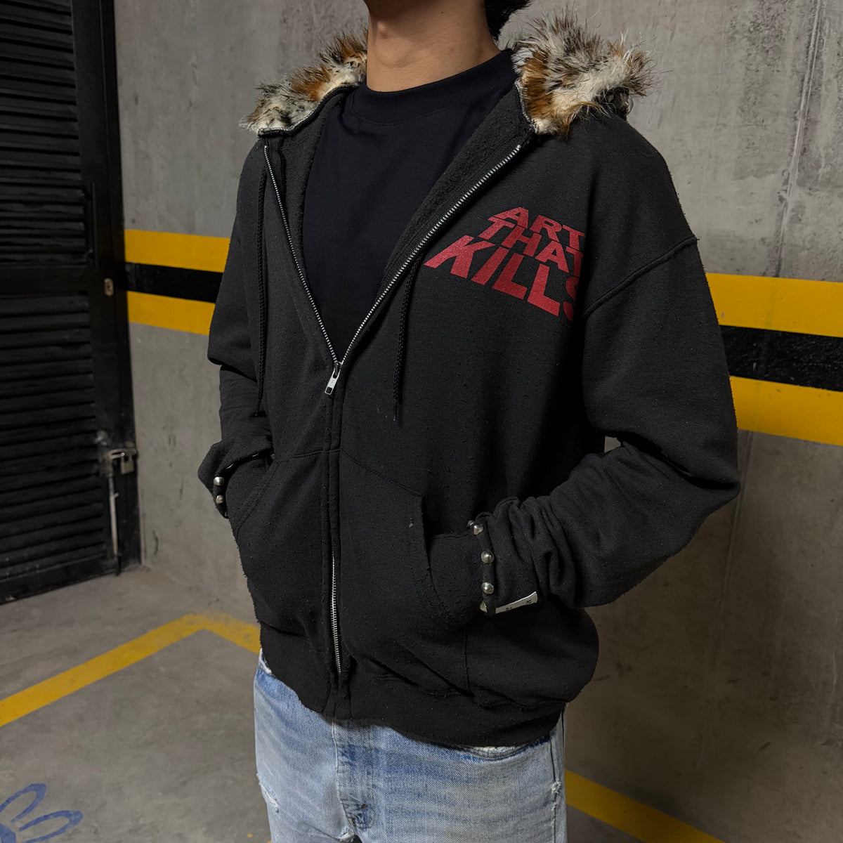 Gallery Dept. ATK “Art That Kills” Faux Fur Lined Zip Up Hoodie (S/M)