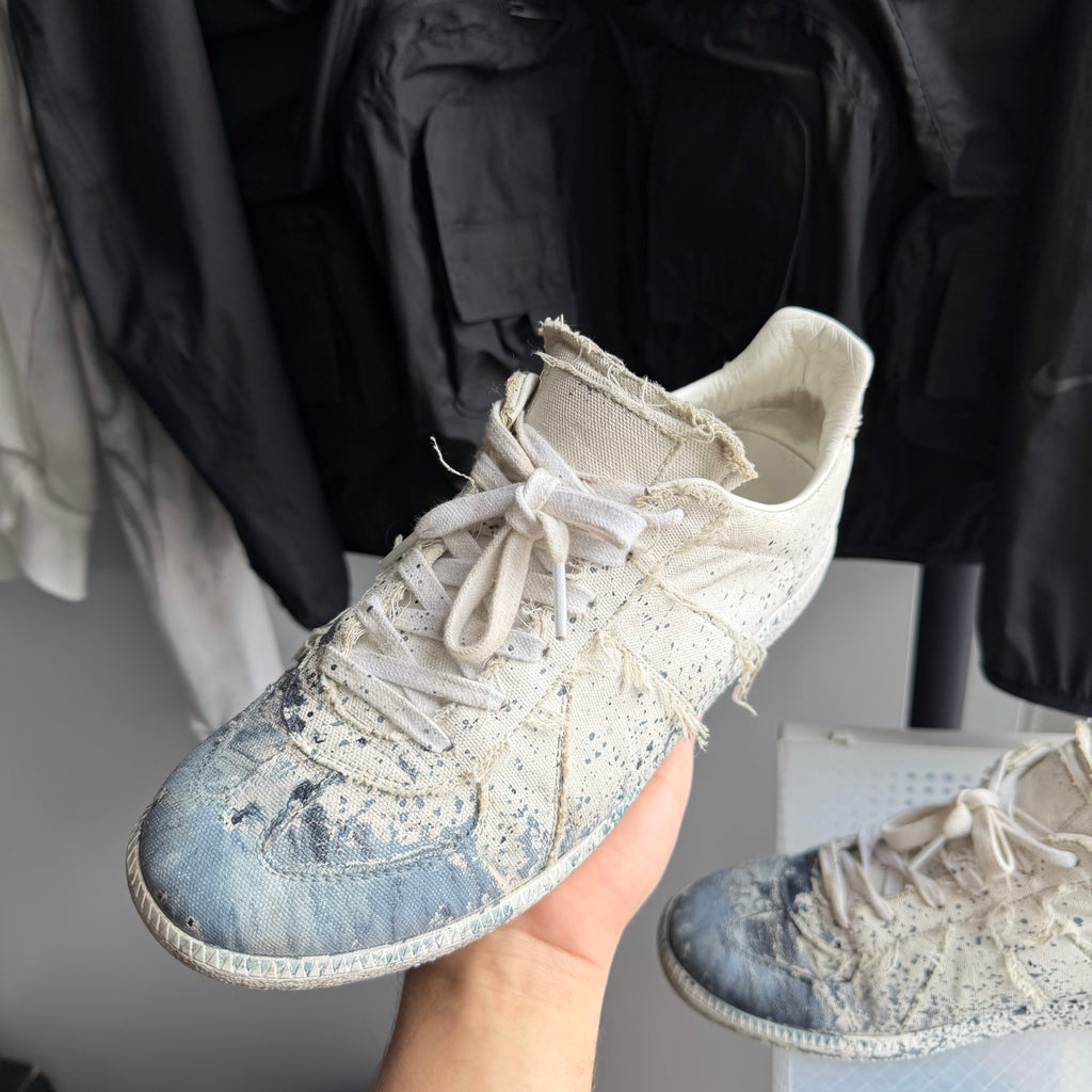 Maison Margiela Paint Splatter Replica GAT Canva Sneaker White/Blue