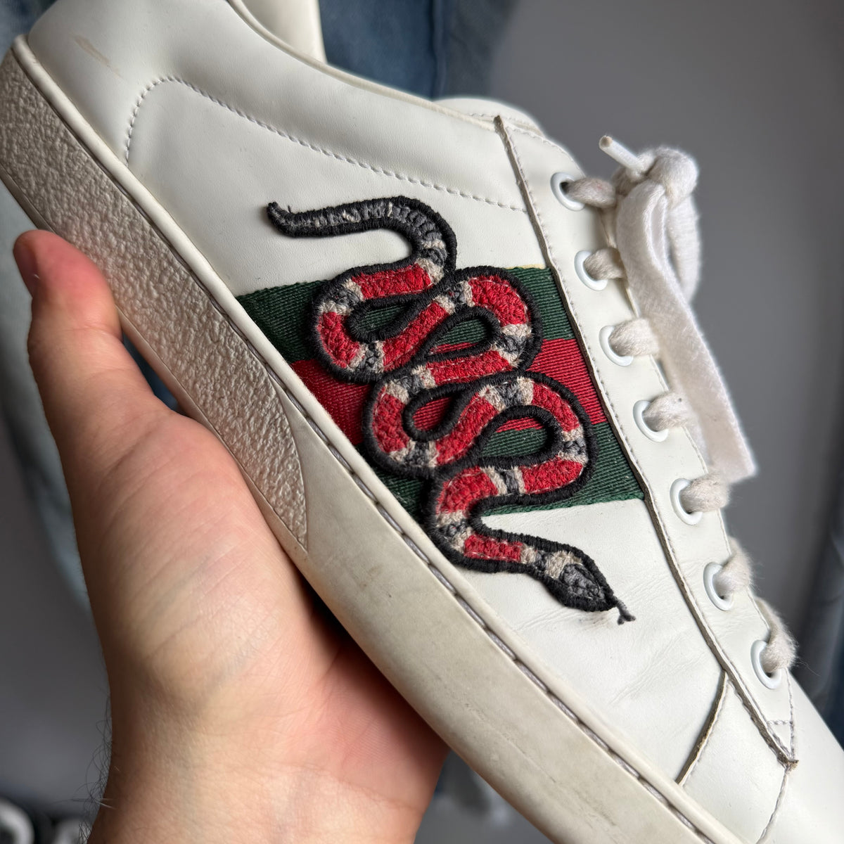 Gucci Ace Embroidered Snake Sneakers (10US)
