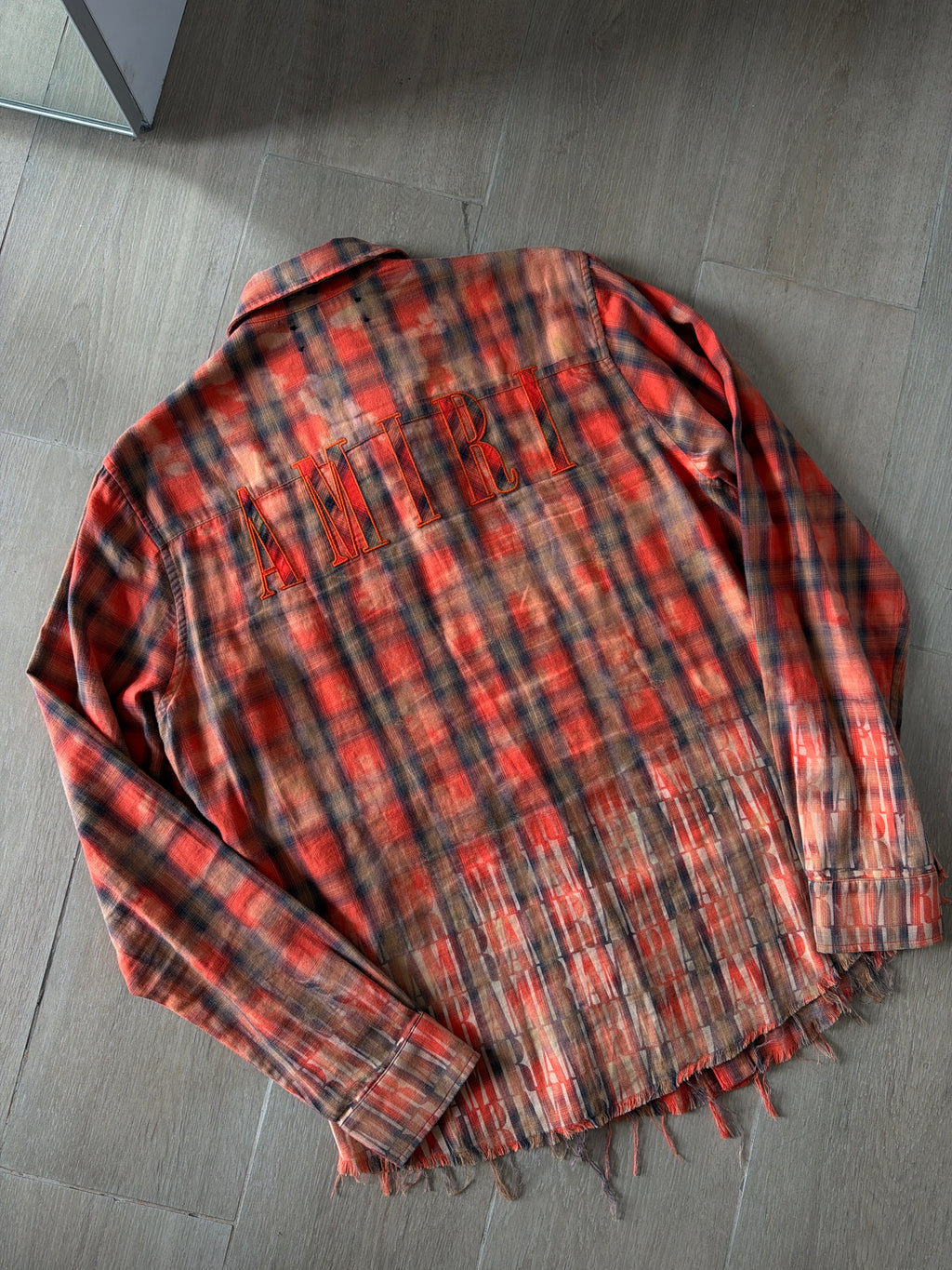 Amiri Plaid Print Logo Sleeve Button Up Shirt