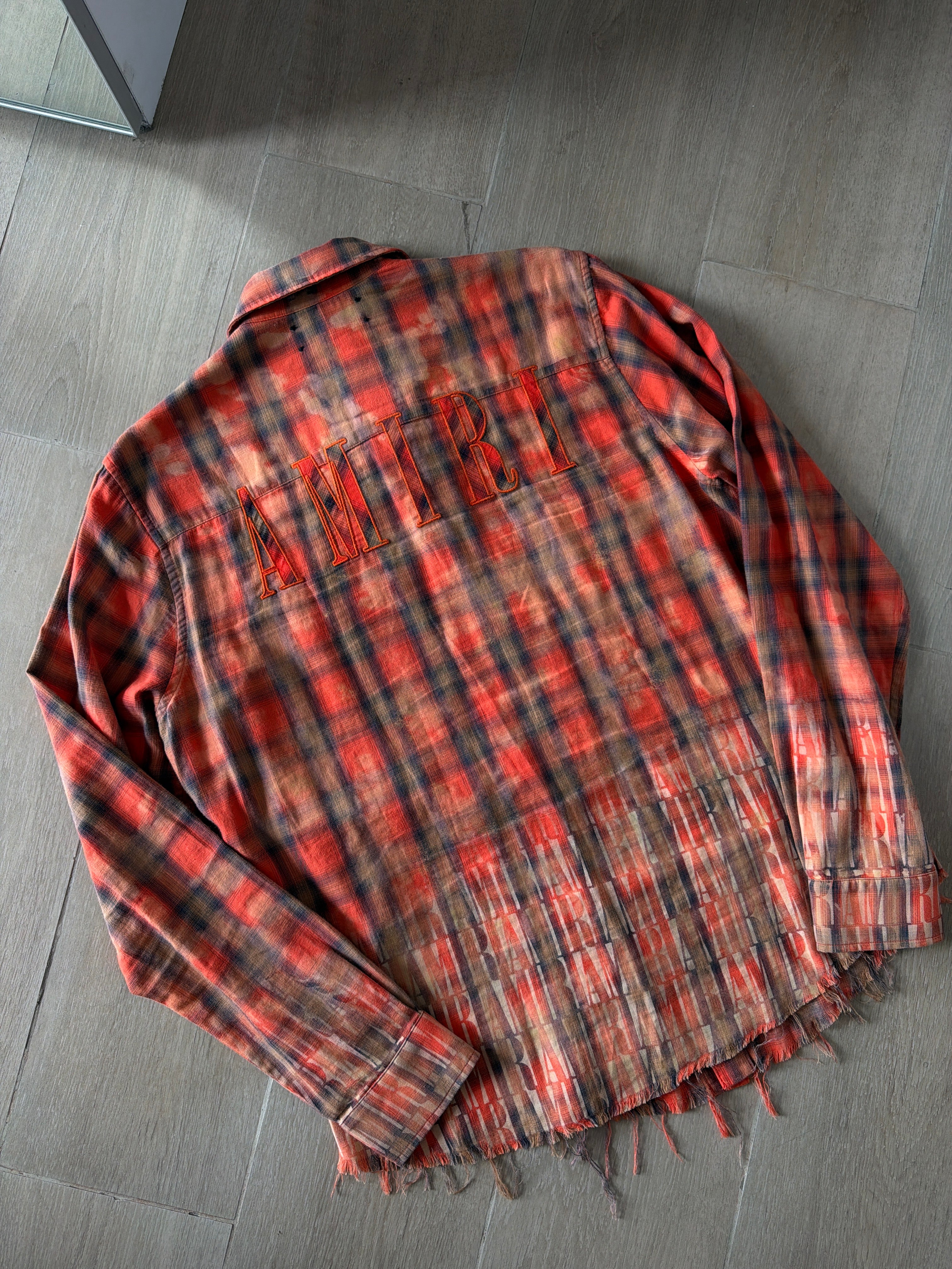 Amiri Plaid Print Logo Sleeve Button Up Shirt