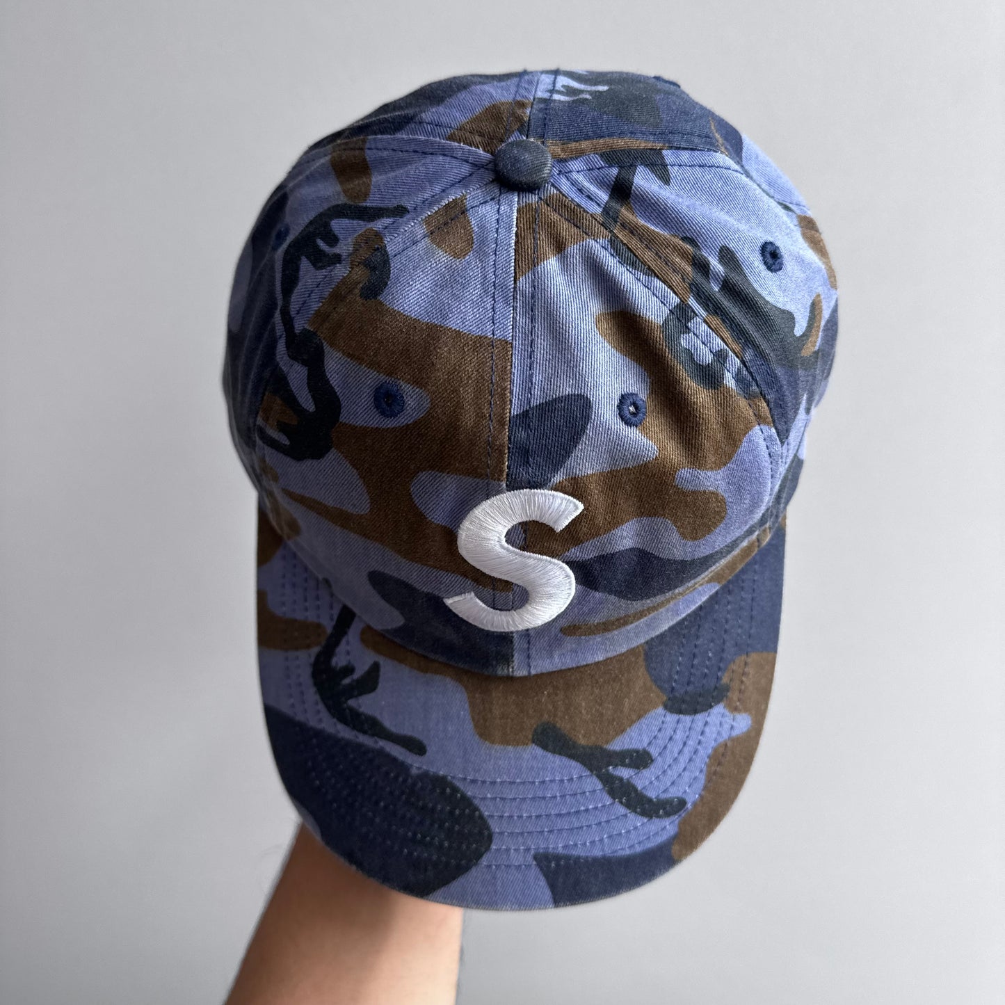 Supreme Pigment Coated S Logo 6-Panel Blue Camo