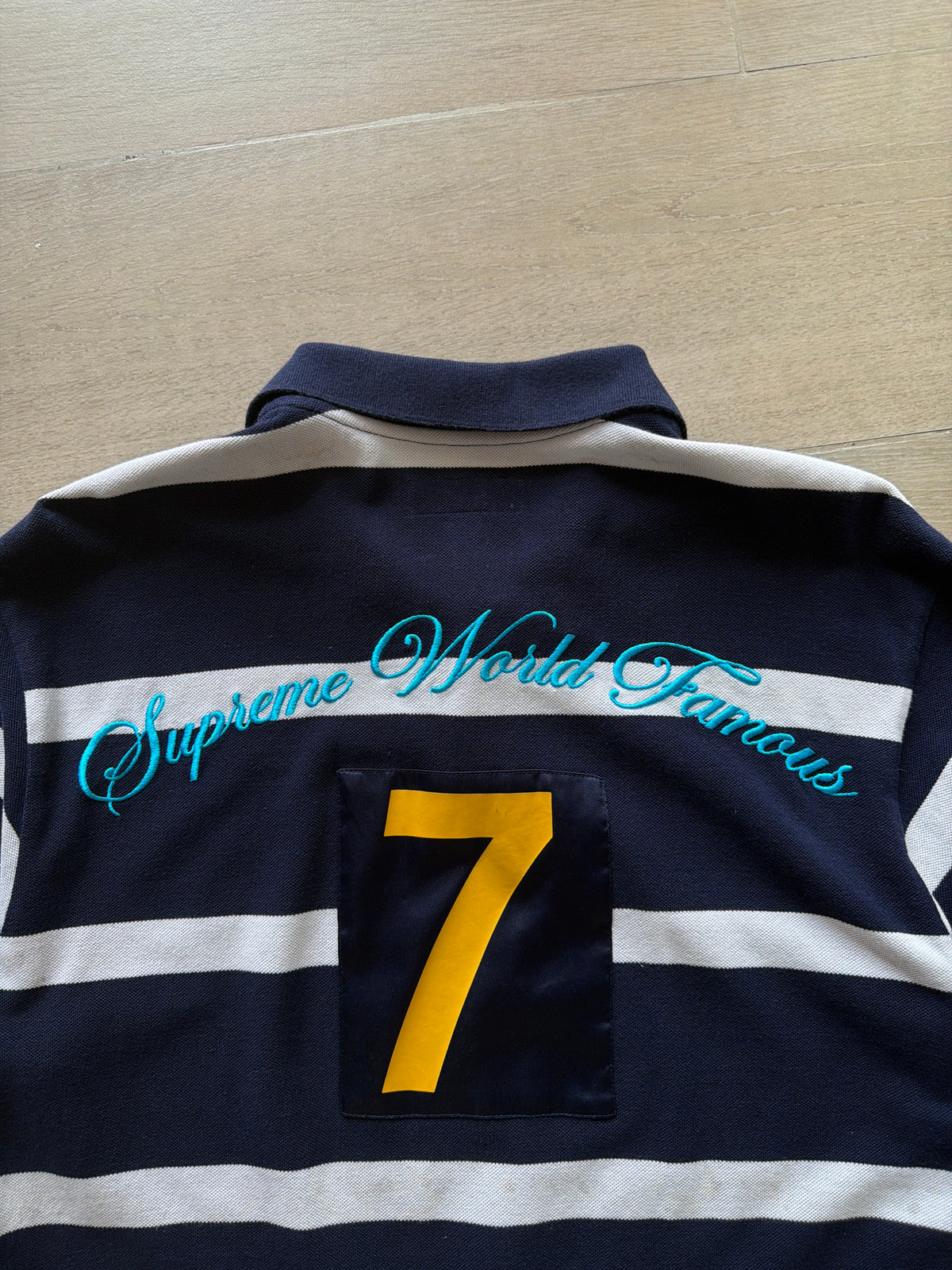 Supreme Cursive Polo Navy Stripes (M)