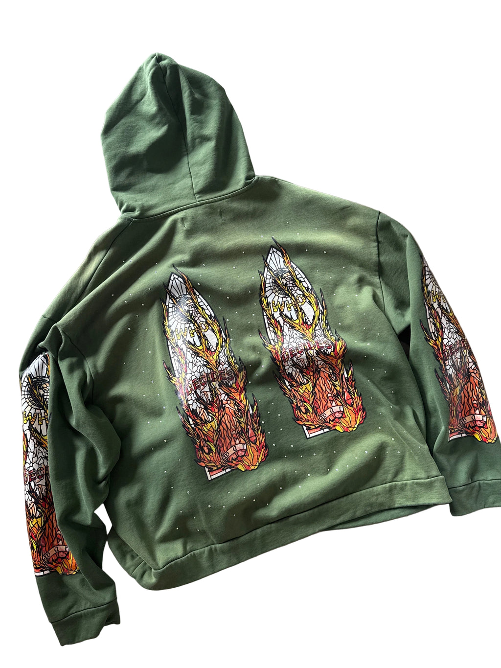 Who Decides War Flame Glass Hooded Pullover Green