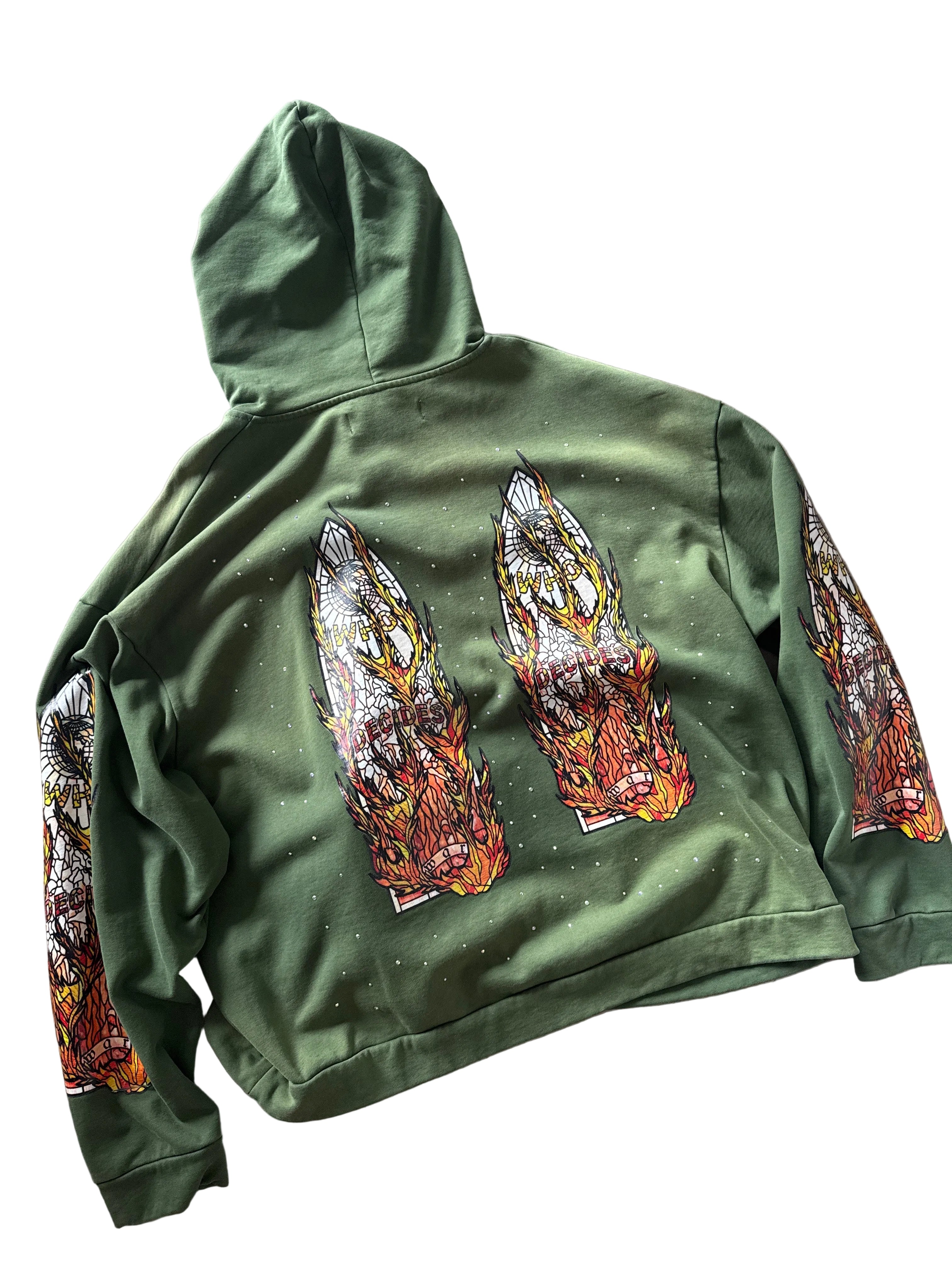 Who Decides War Flame Glass Hooded Pullover Green