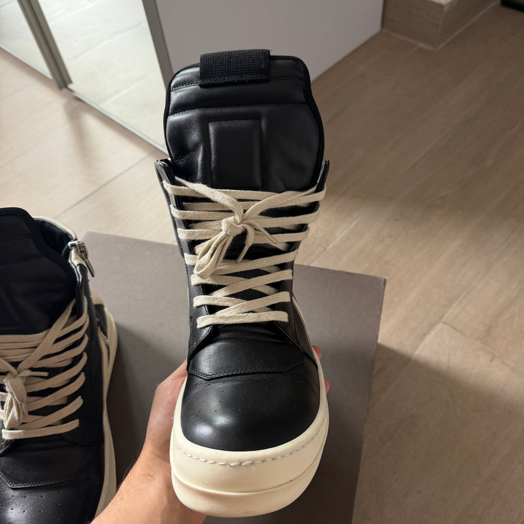 Rick Owens Mainline Geobaskets High Top Sneakers Black/Milk