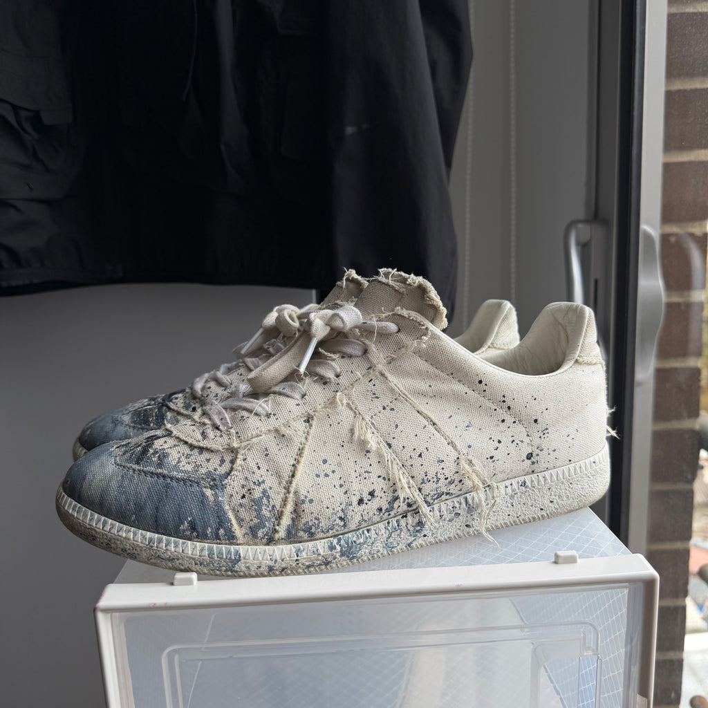 Maison Margiela Paint Splatter Replica GAT Canva Sneaker White/Blue
