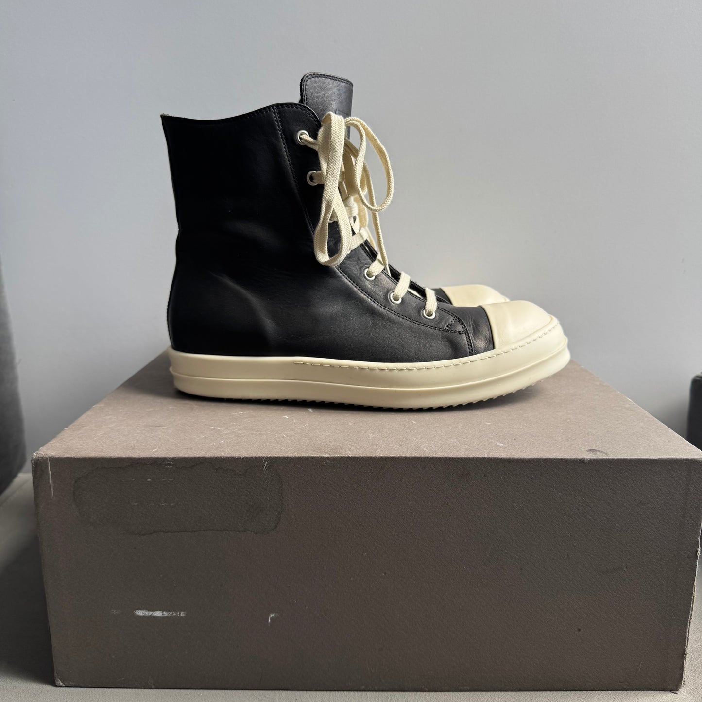 Rick Owens High Black Leather Milk Sneaker