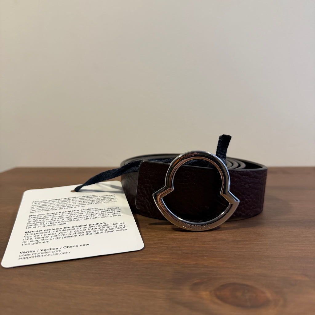 Moncler Logo Buckle Leather Brown Belt
