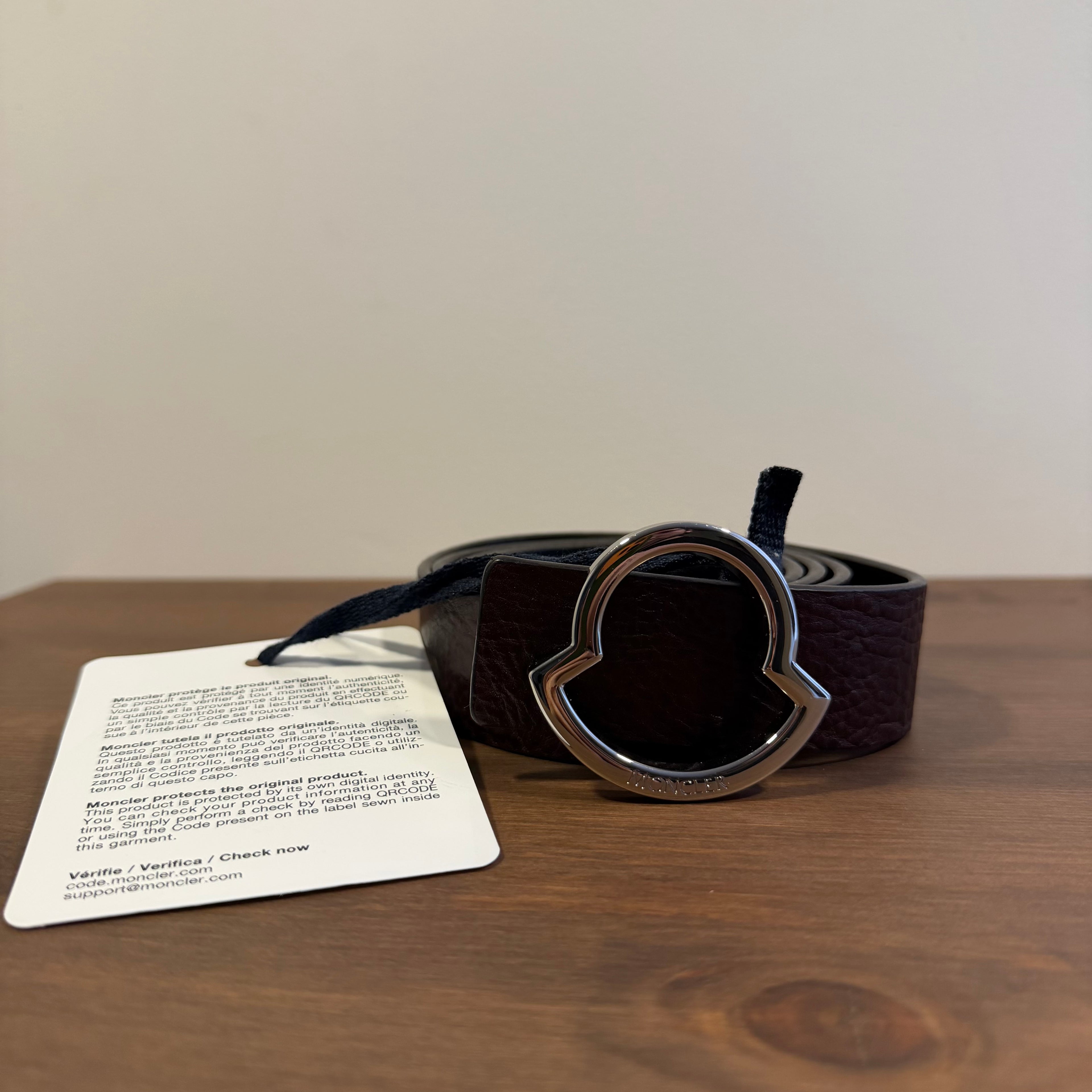 Moncler Logo Buckle Leather Brown Belt