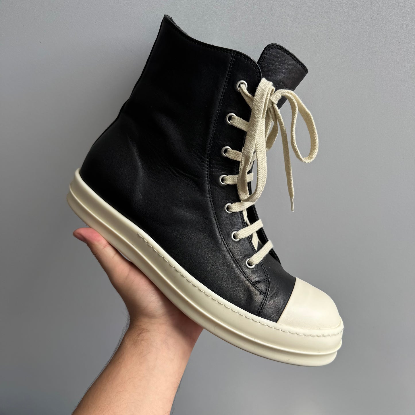Rick Owens High Black Leather Milk Sneaker