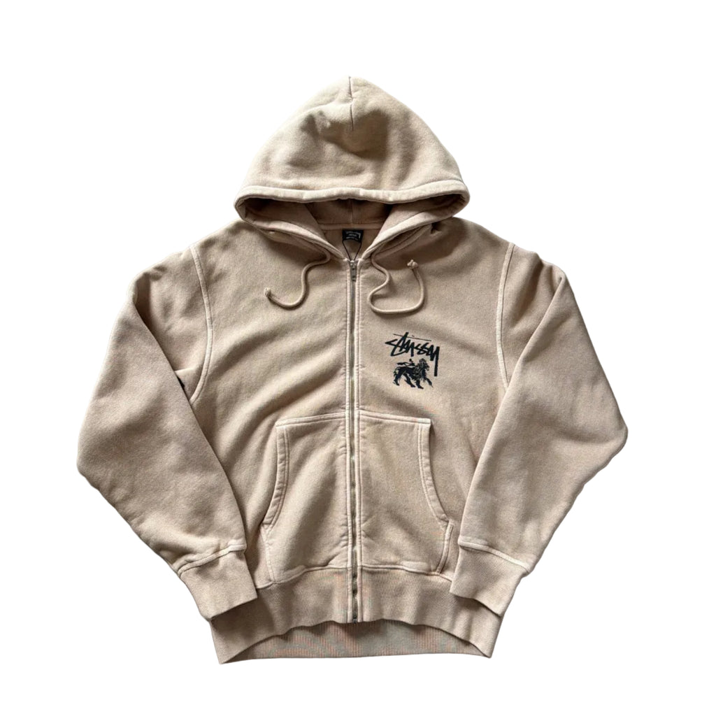 Stüssy Rasta Lion Zip Pigment Dyed Hoodie Khaki