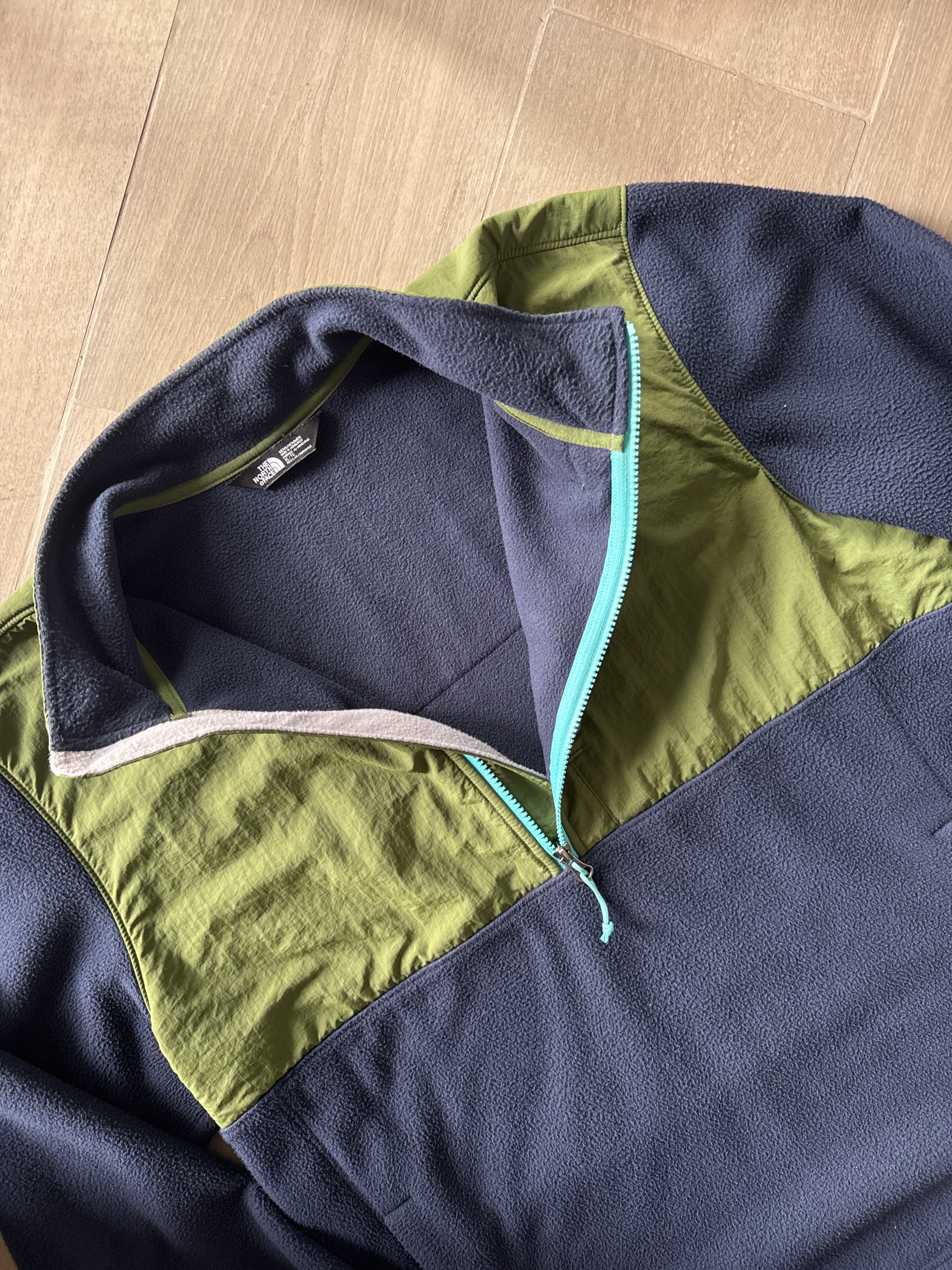 19’ The North Face Half Zip Denali Pullover Fleece Jacket Olive Green/Navy