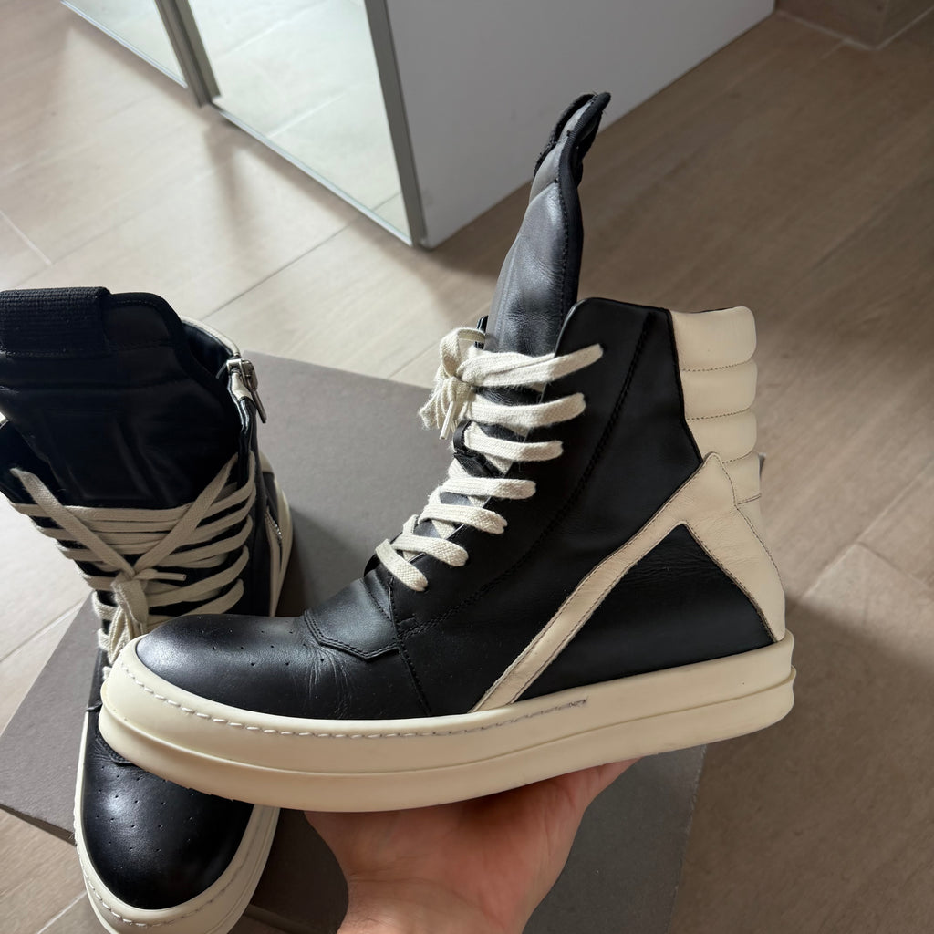 Rick Owens Mainline Geobaskets High Top Sneakers Black/Milk