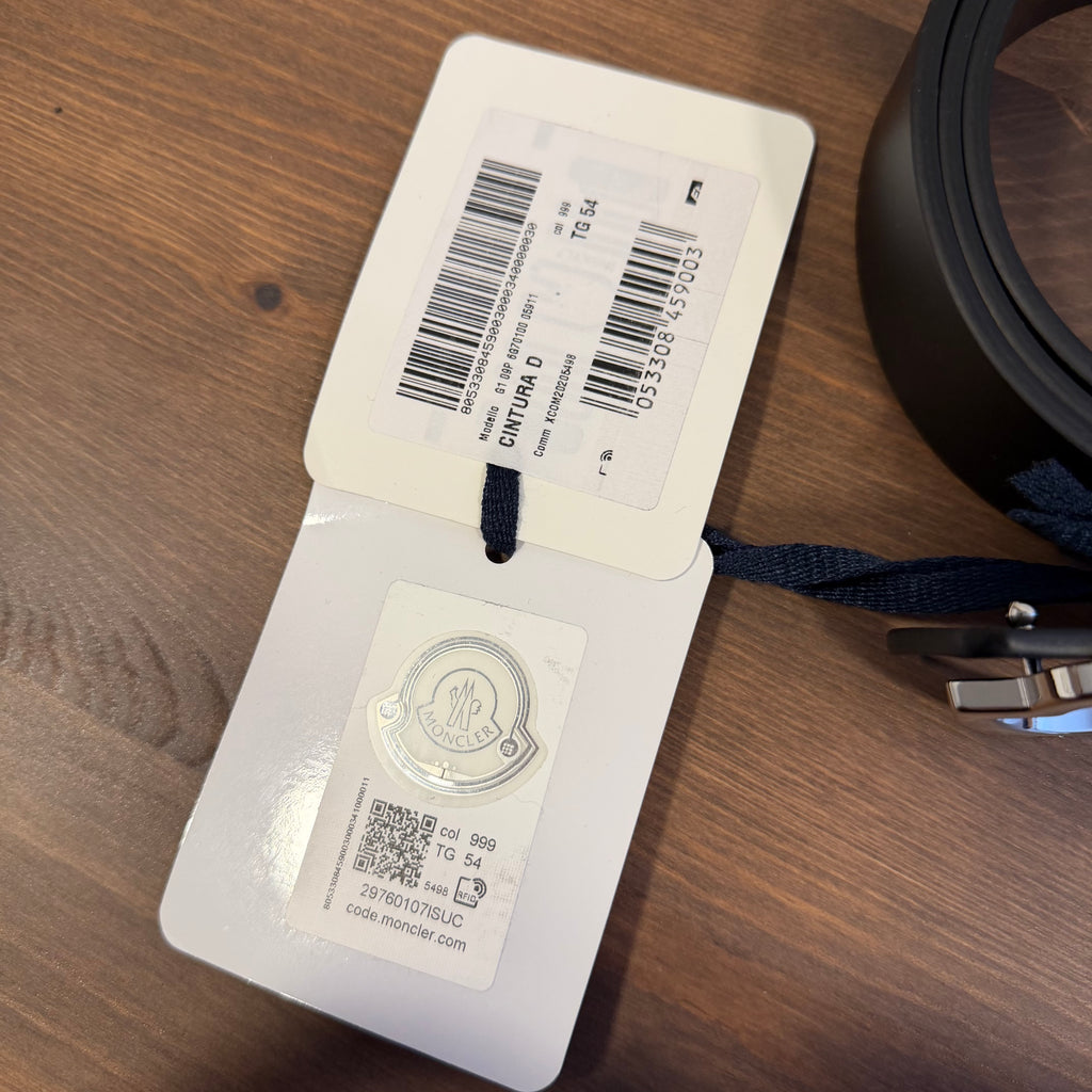 Moncler Logo Buckle Black Leather Belt