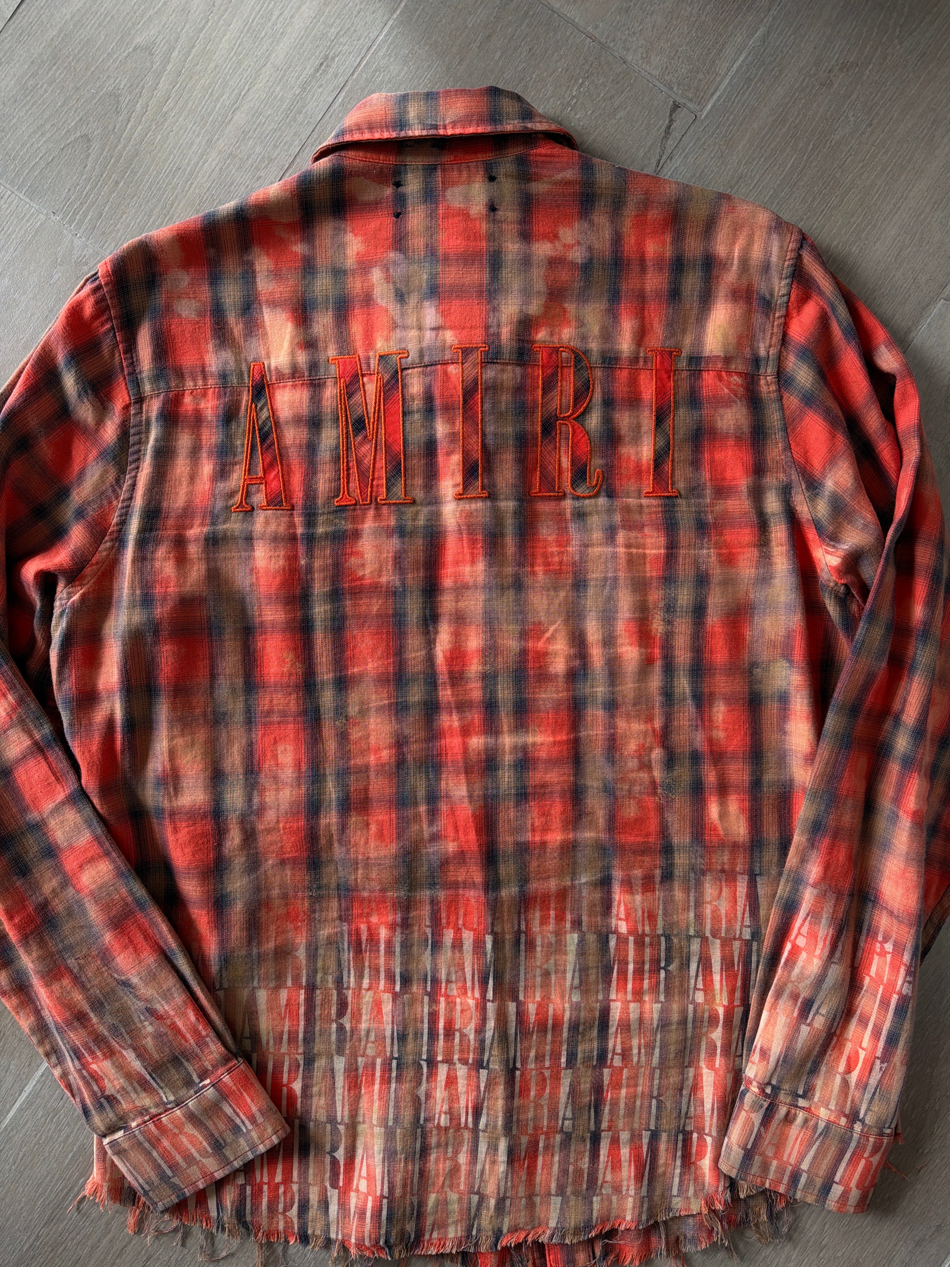 Amiri Plaid Print Logo Sleeve Button Up Shirt