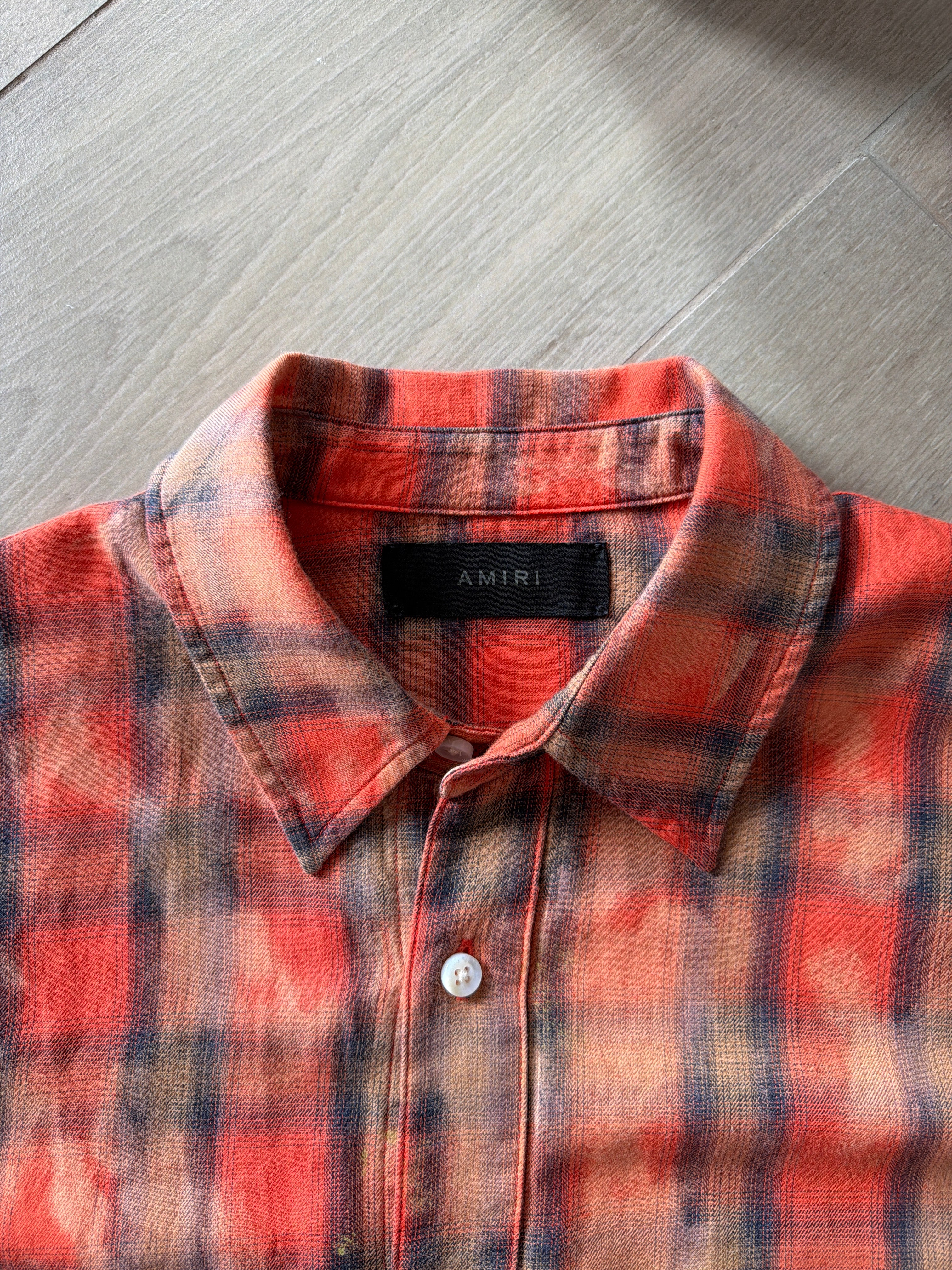 Amiri Plaid Print Logo Sleeve Button Up Shirt