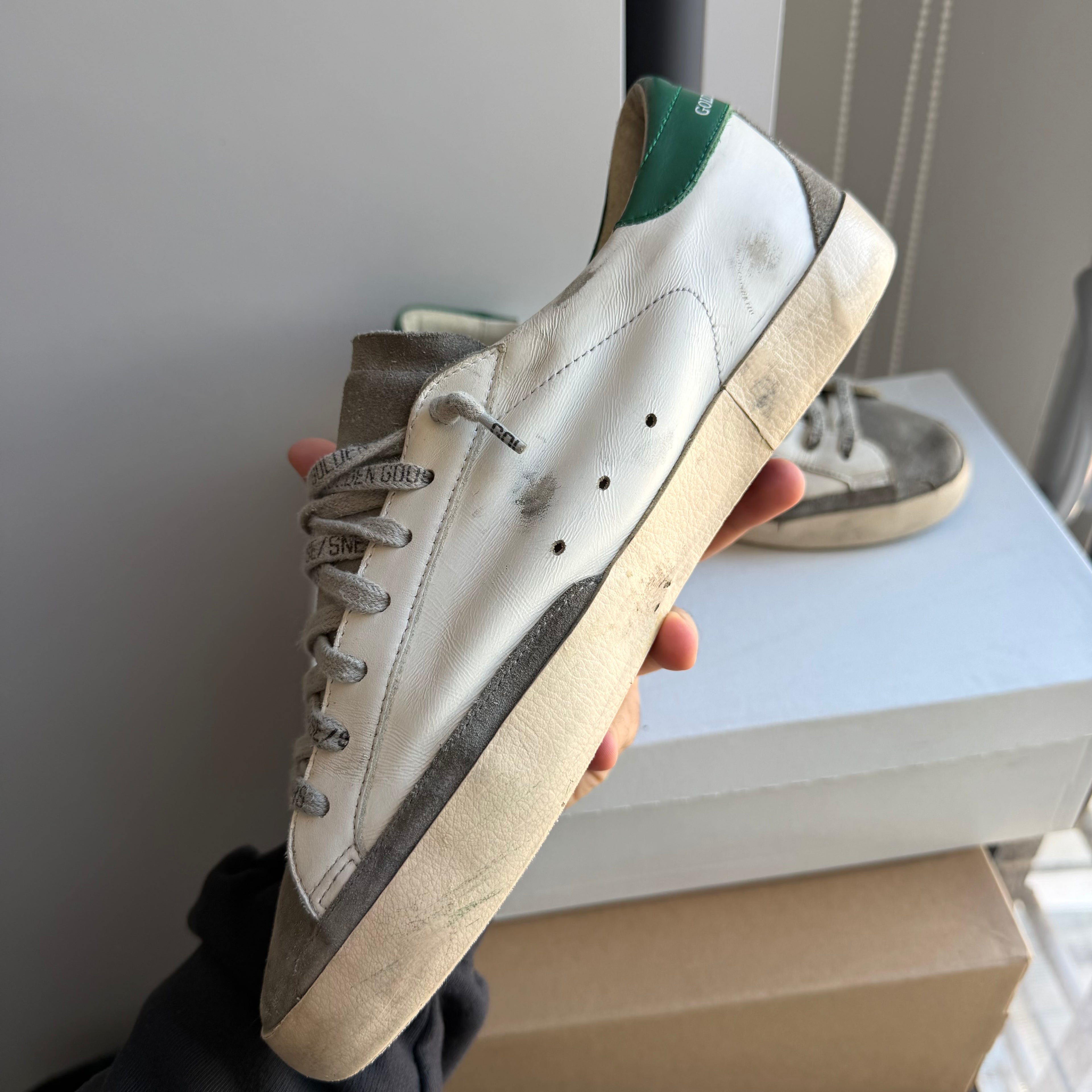 Golden Goose Superstar White/Silver Green Sneakers